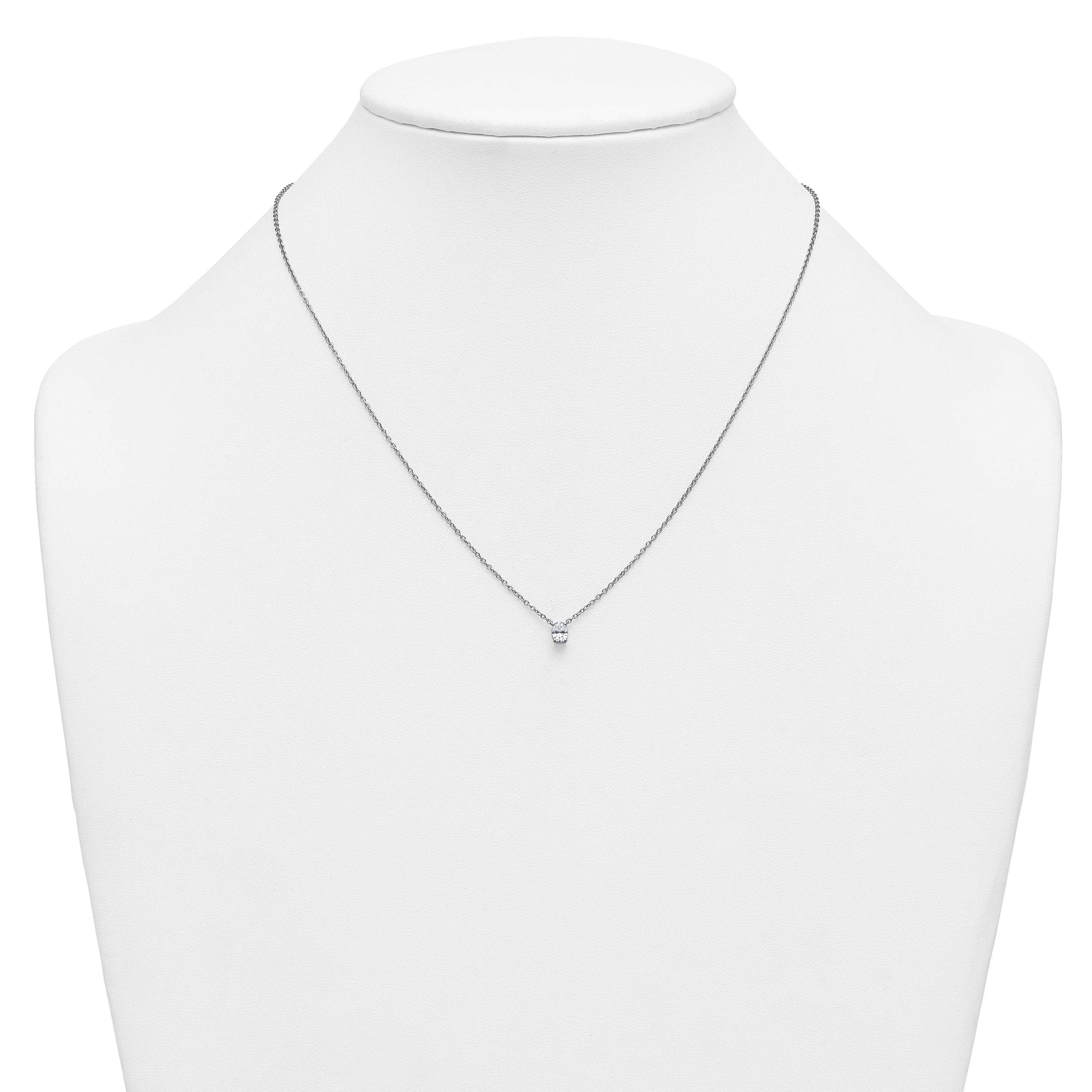 14k White Gold 1/4 carat Lab Grown Diamond VS+ F+ Oval Complete 18 inch Four Prong Pendant Necklace