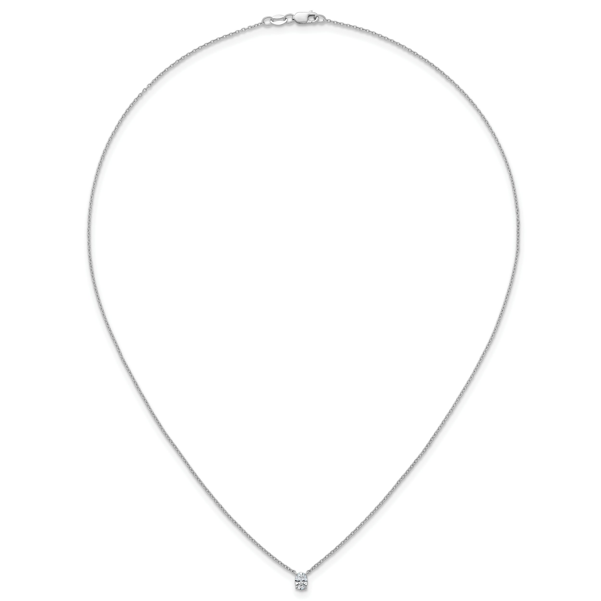 14k White Gold 1/4 carat Lab Grown Diamond VS+ F+ Oval Complete 18 inch Four Prong Pendant Necklace