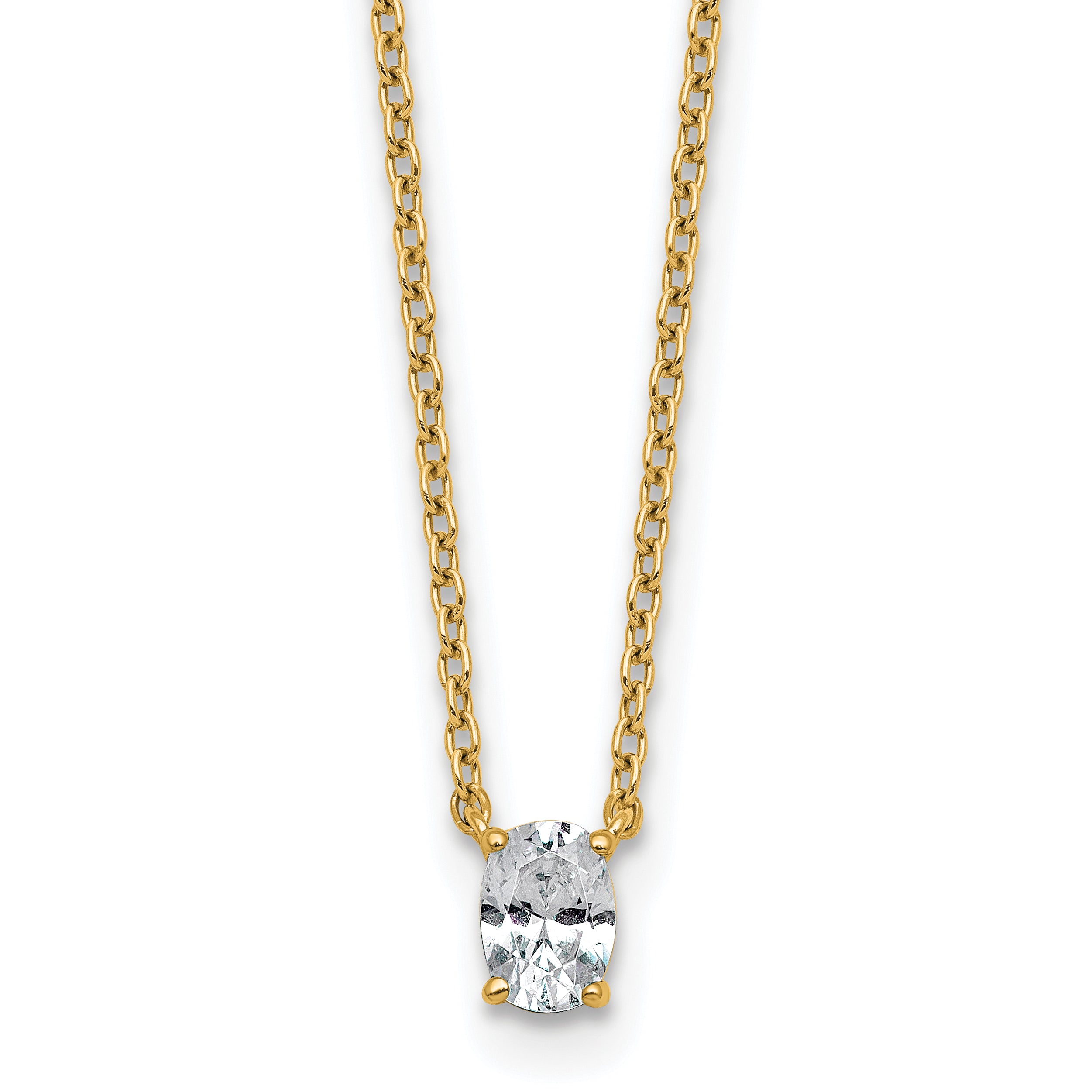 14ky 1/4ct Lab Grown Dia VS+ F+ Oval Comp 18in 4 Prong Pendant Necklace