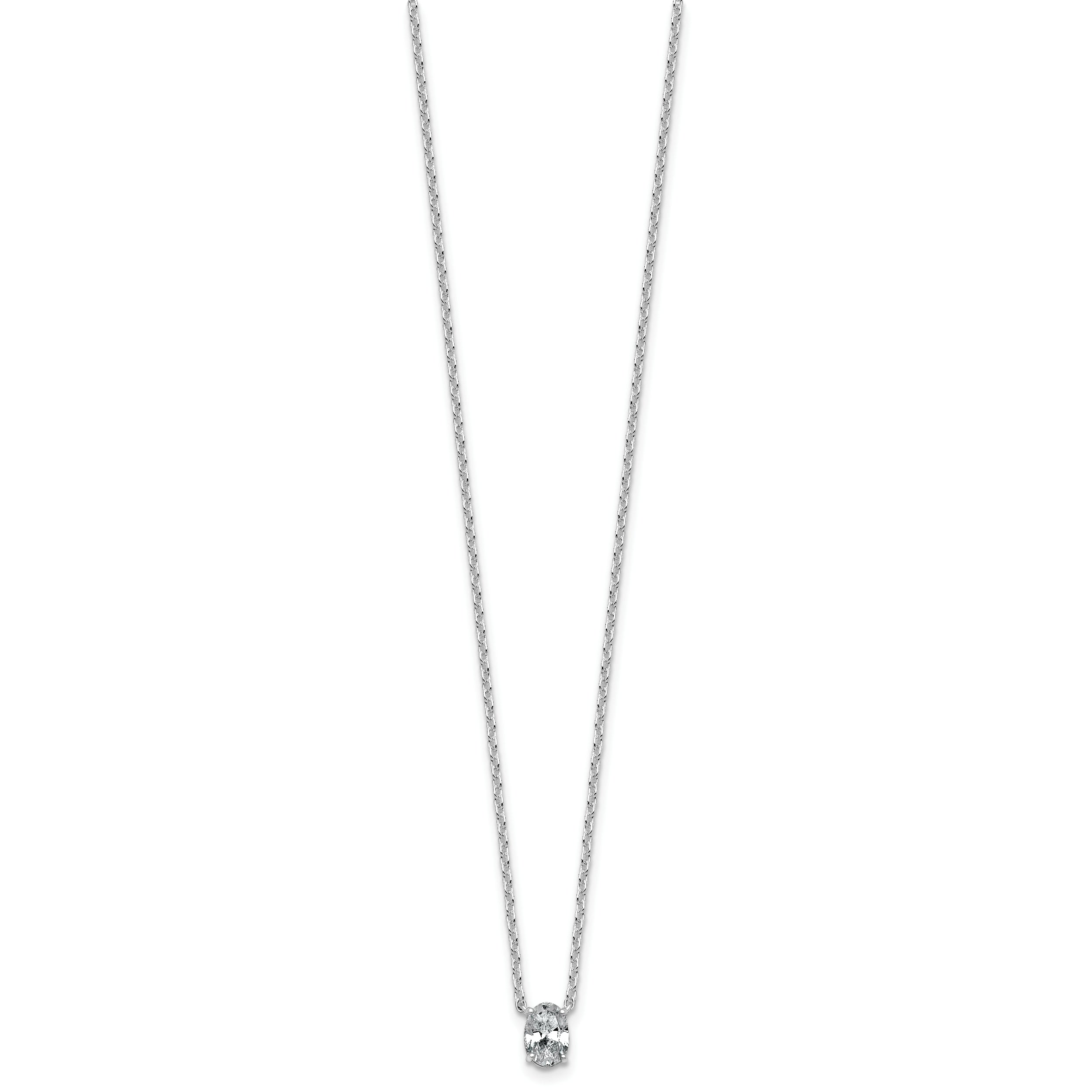 14k White Gold 1/2 carat Lab Grown Diamond VS+ F+ Oval Complete Bezel Set Chain Slide Pendant