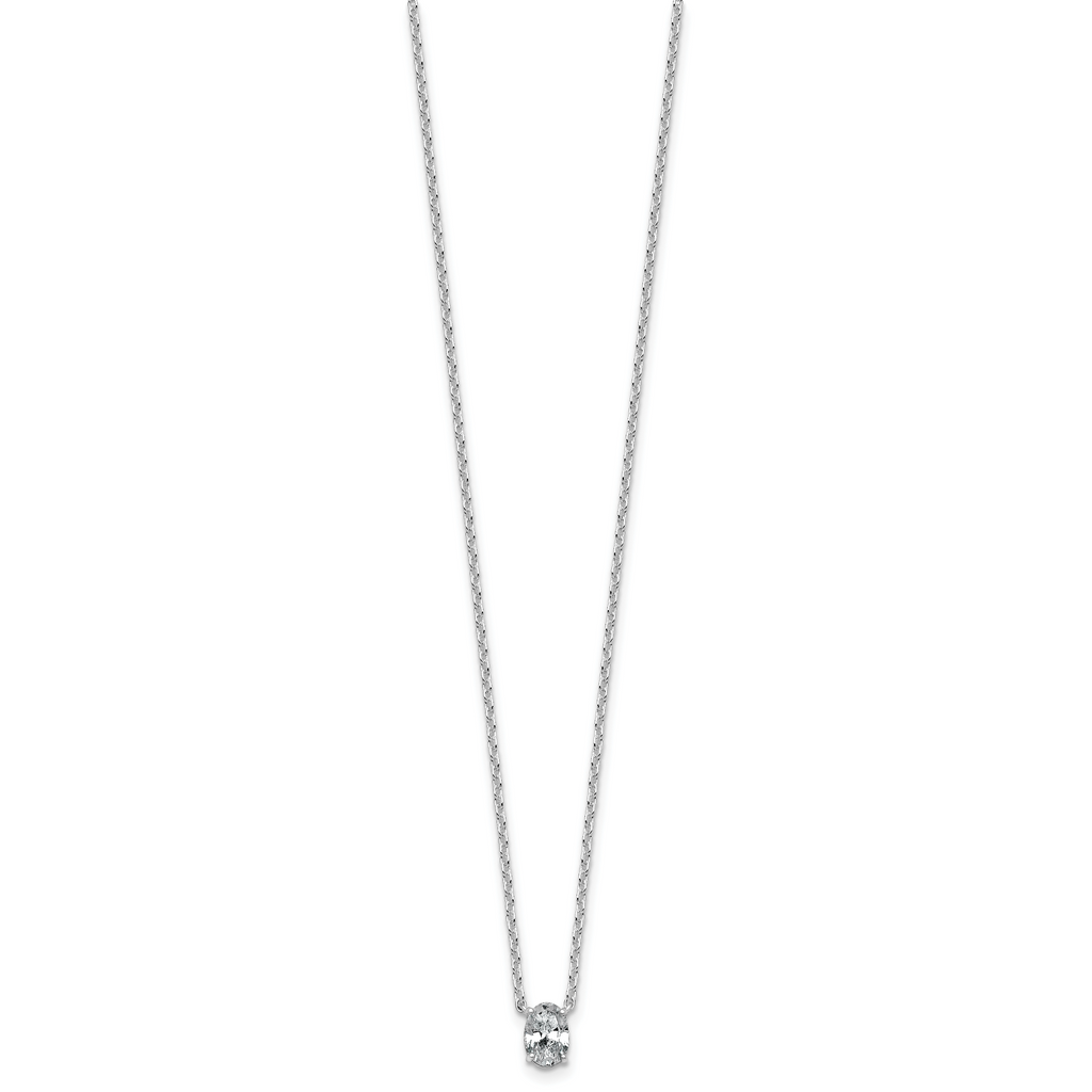 14k White Gold 1/2 carat Lab Grown Diamond VS+ F+ Oval Complete Bezel Set Chain Slide Pendant