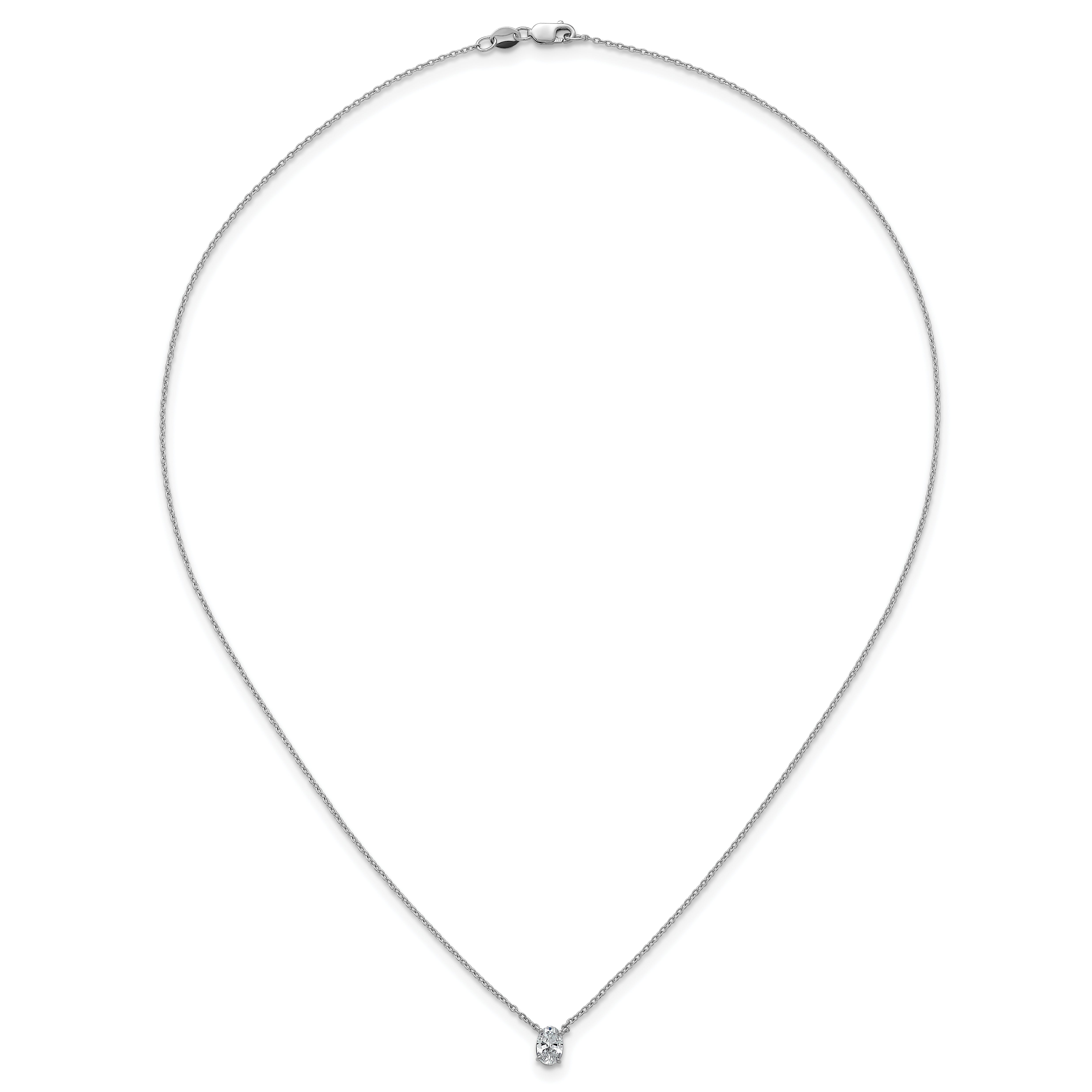 14k White Gold 1/2 carat Lab Grown Diamond VS+ F+ Oval Complete Bezel Set Chain Slide Pendant