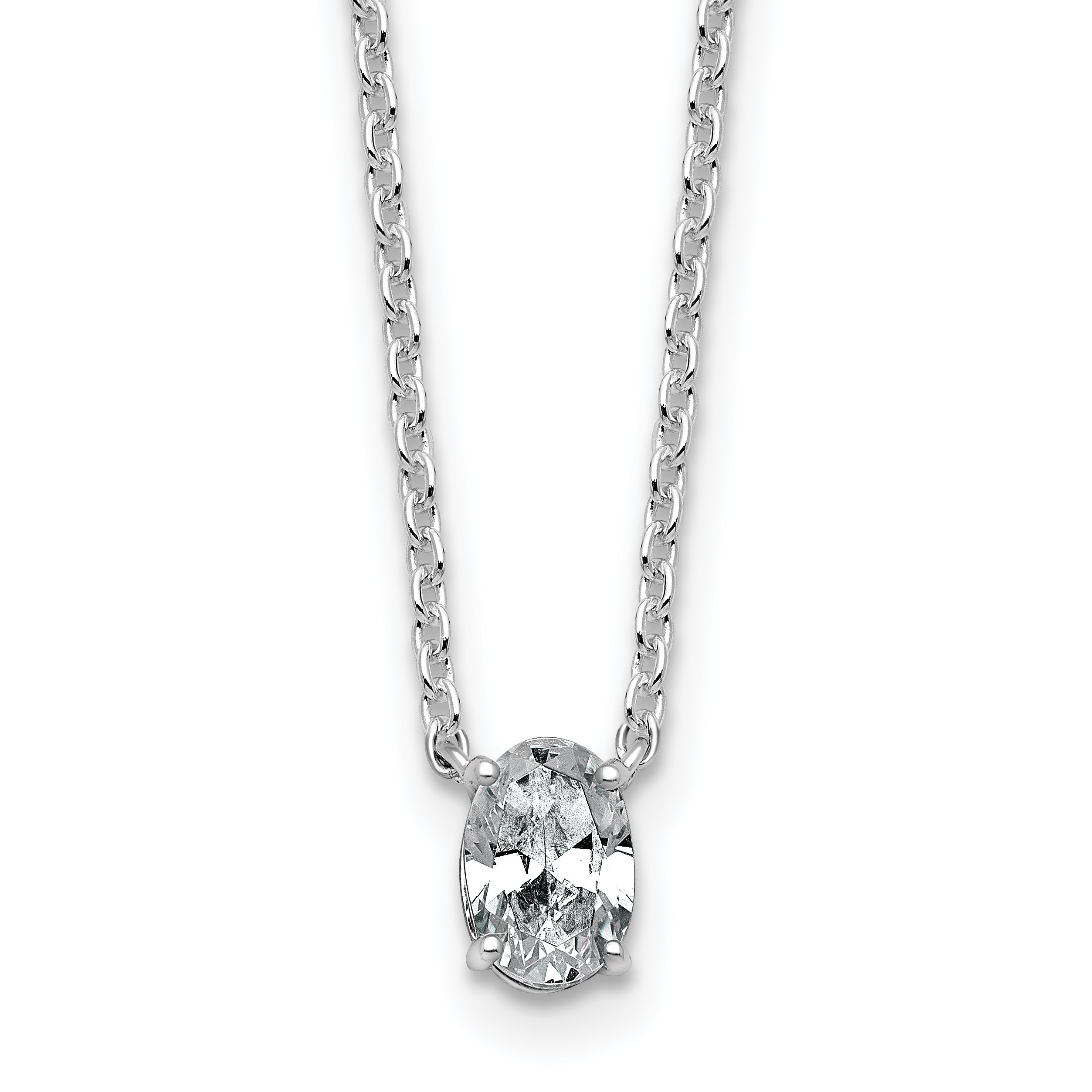 14k White Gold 1/2 carat Lab Grown Diamond VS+ F+ Oval Complete Bezel Set Chain Slide Pendant