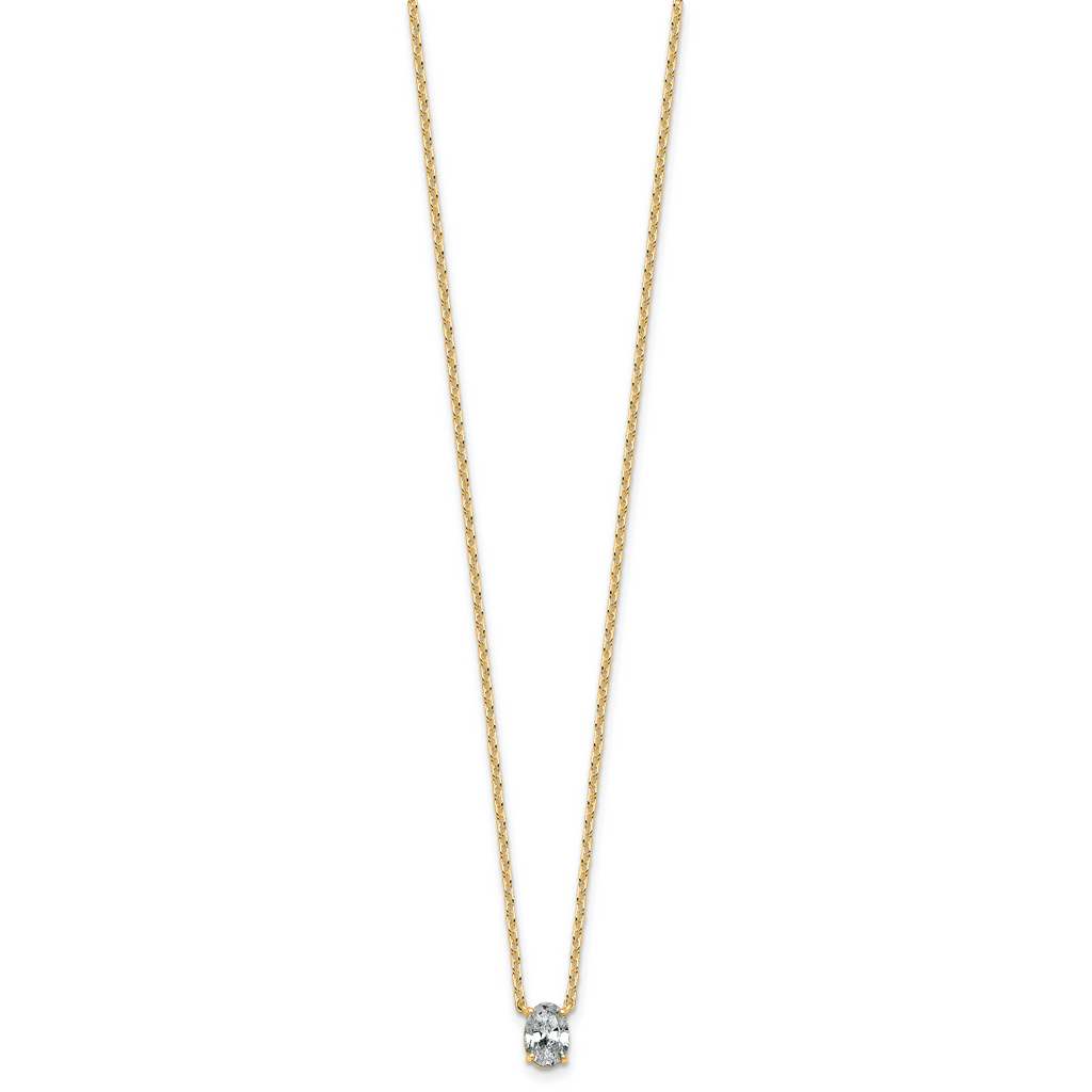 14k 1/2 carat Lab Grown Diamond VS+ F+ Oval Complete Bezel Set Chain Slide Pendant