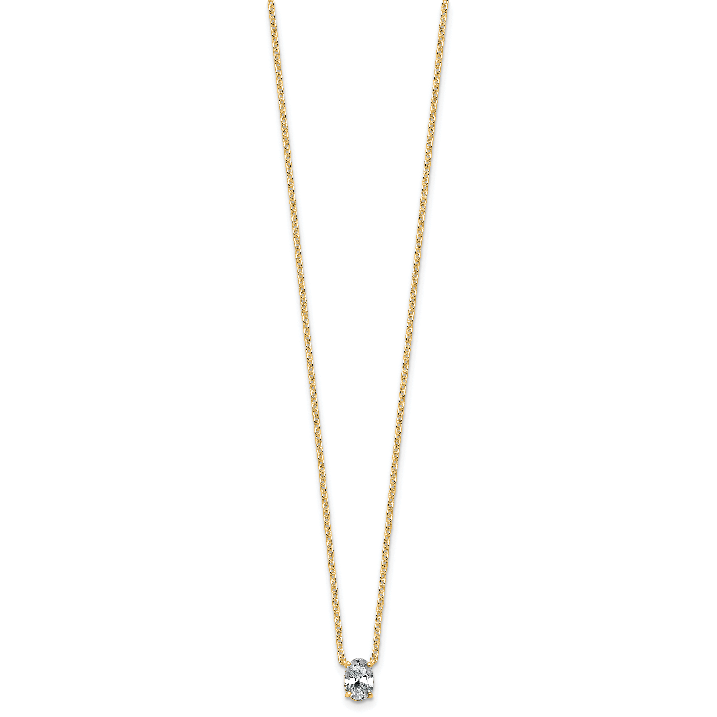 14k 1/2 carat Lab Grown Diamond VS+ F+ Oval Complete Bezel Set Chain Slide Pendant