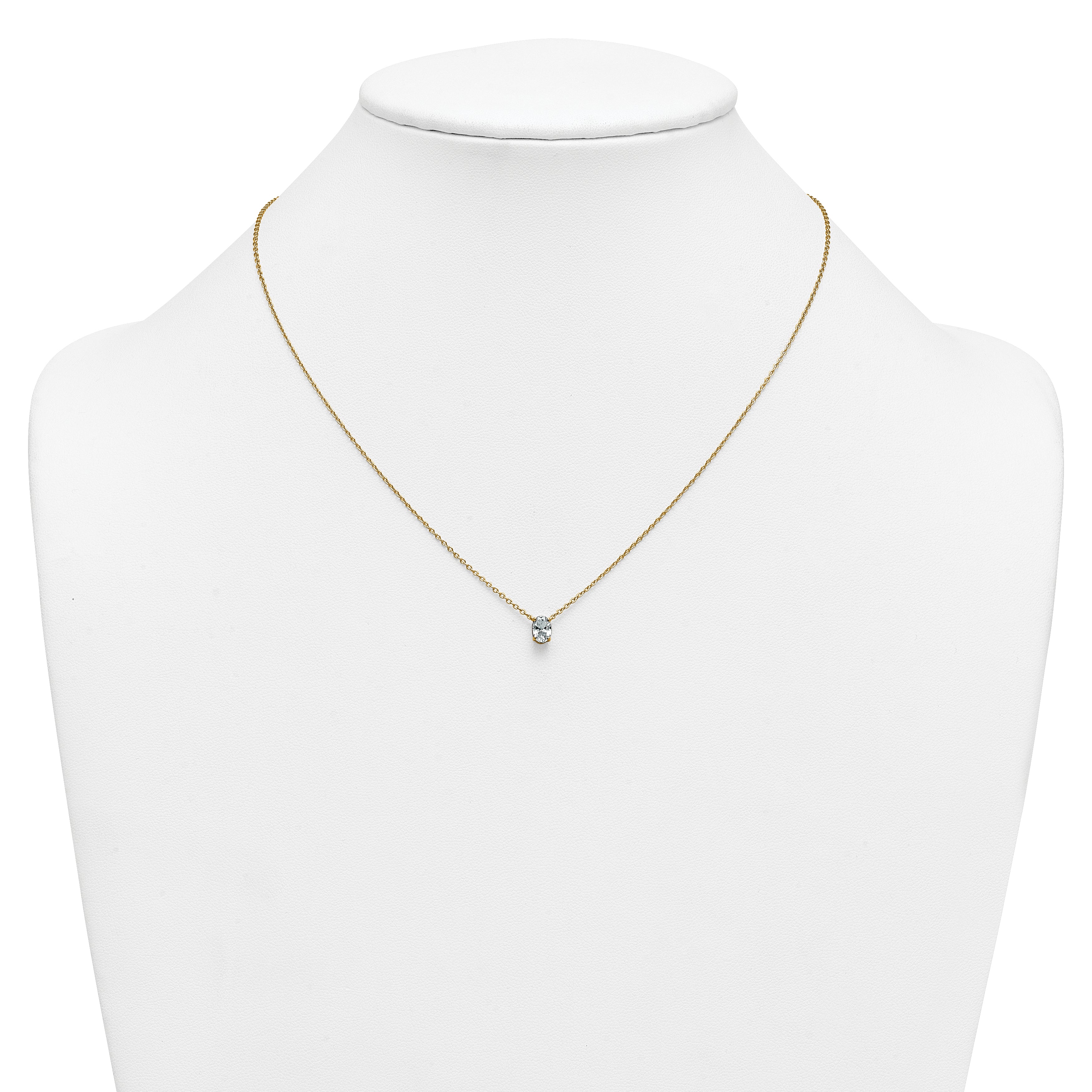 14k 1/2 carat Lab Grown Diamond VS+ F+ Oval Complete Bezel Set Chain Slide Pendant