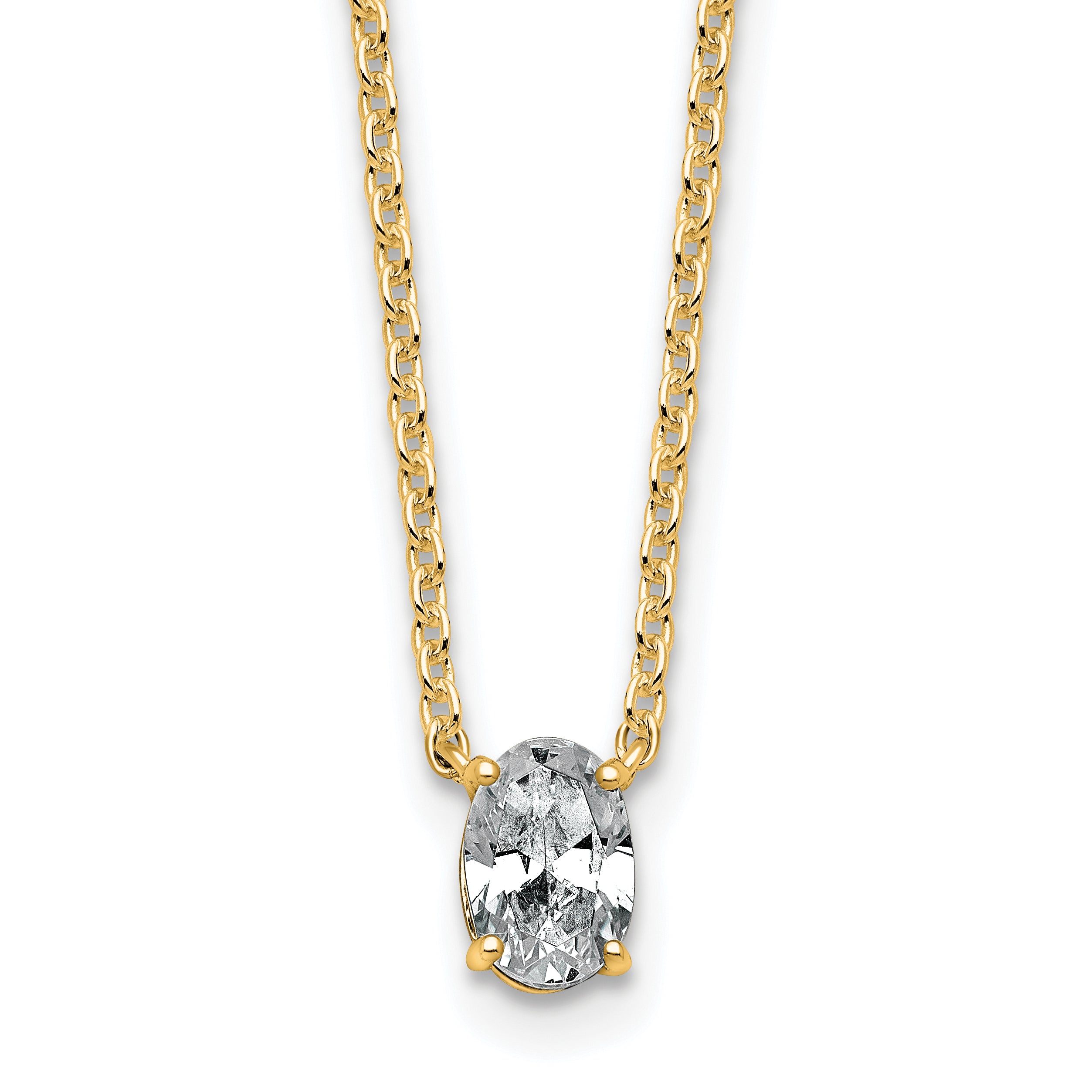 14ky 1/2ct Lab Grown Dia VS+ F+ Oval Comp Bezel Set Chain Slide Pendant