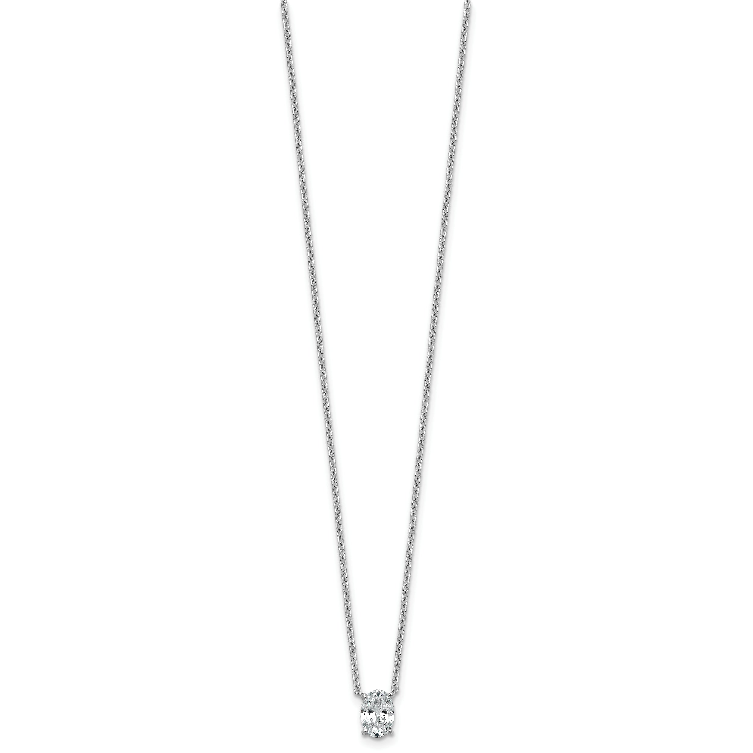 14k White Gold 3/4 carat Lab Grown Diamond VS+ F+ Oval Complete 18 inch Four Prong Pendant Necklace