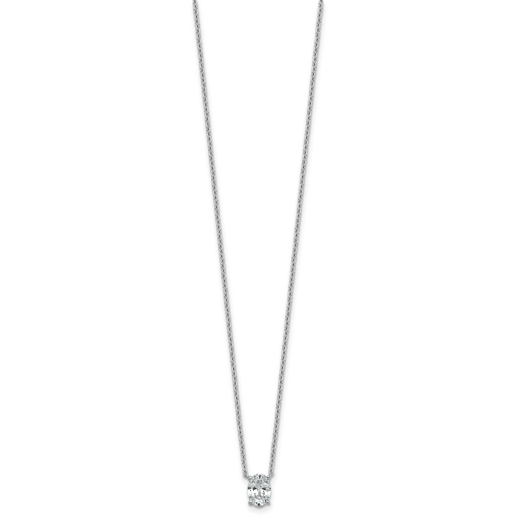 14k White Gold 3/4 carat Lab Grown Diamond VS+ F+ Oval Complete 18 inch Four Prong Pendant Necklace