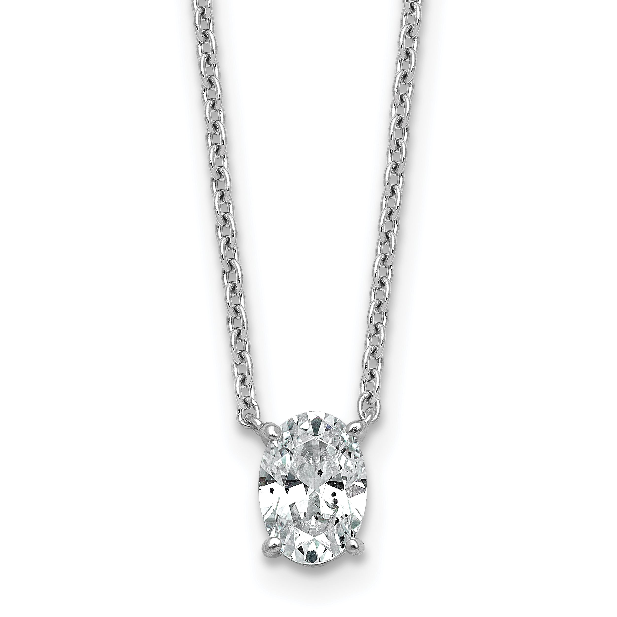 14k White Gold 3/4 carat Lab Grown Diamond VS+ F+ Oval Complete 18 inch Four Prong Pendant Necklace Main image