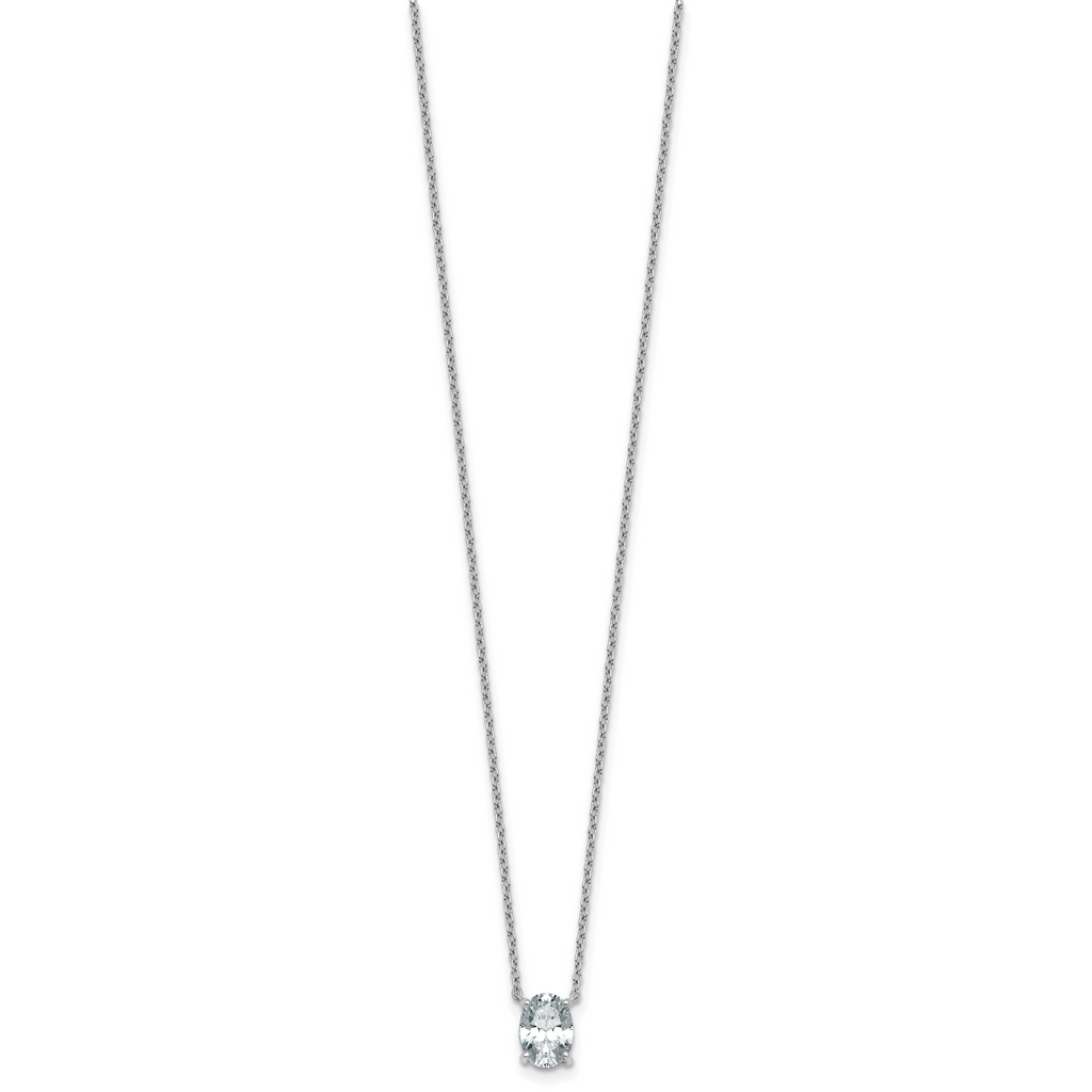 14k White Gold 1 carat Certified Lab Grown Diamond VS/SI+ G+ Oval Complete Four Prong 18 inch Pendant Necklace
