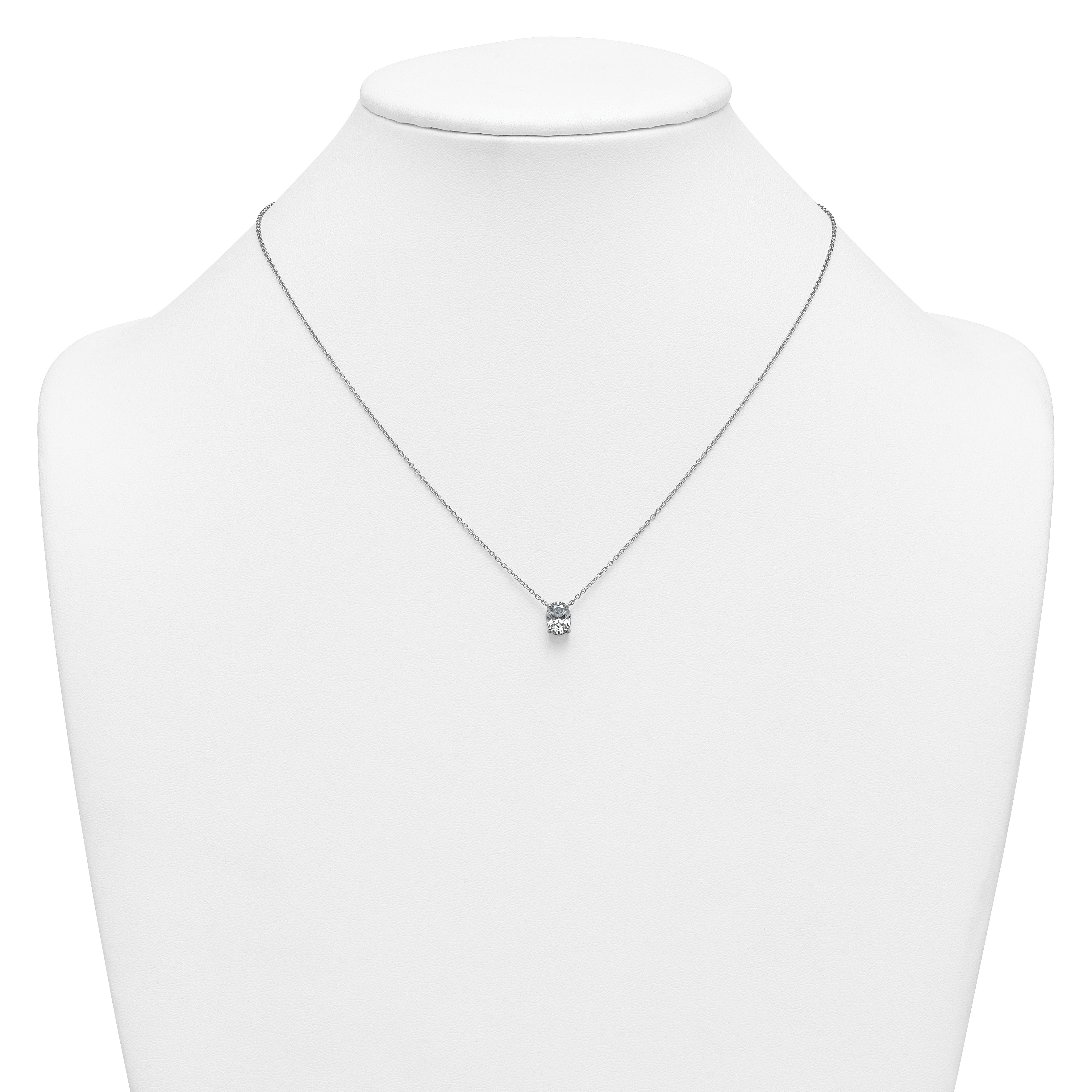 14k White Gold 1 carat Certified Lab Grown Diamond VS/SI+ G+ Oval Complete Four Prong 18 inch Pendant Necklace