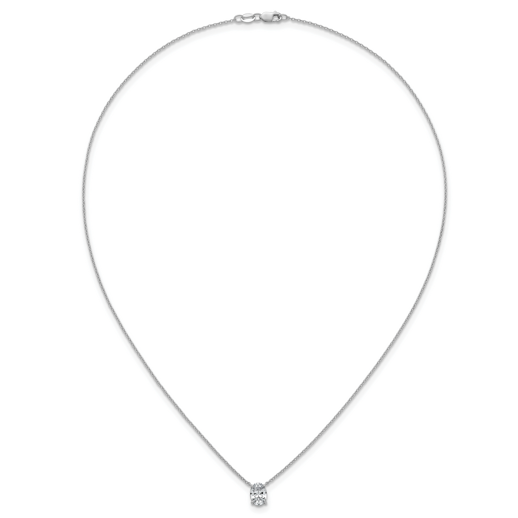 14k White Gold 1 carat Lab Grown Diamond VS/SI+ G+ Oval Complete Four Prong 18 inch Pendant Necklace