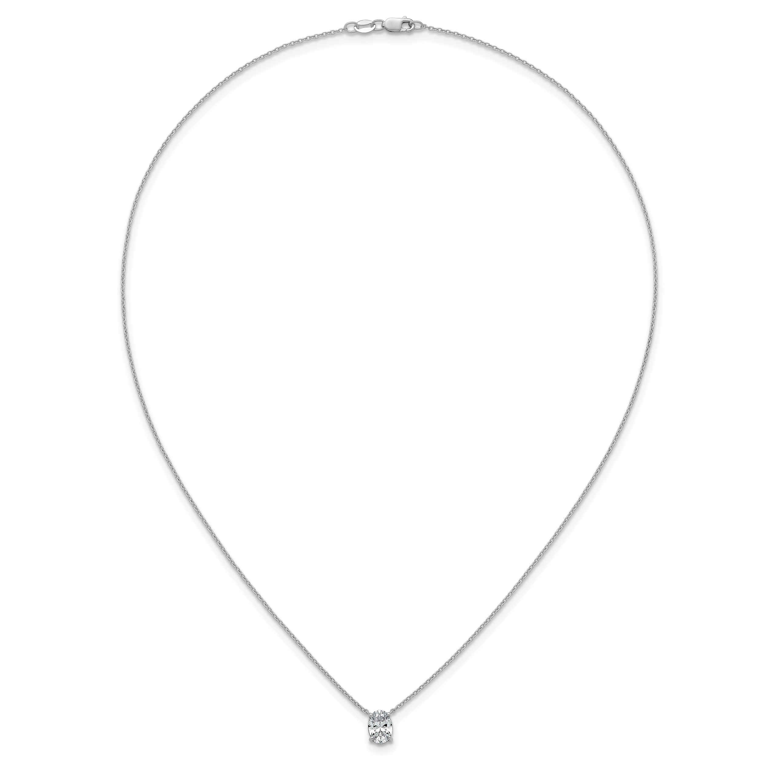 14k White Gold 1 carat Certified Lab Grown Diamond VS/SI+ G+ Oval Complete Four Prong 18 inch Pendant Necklace