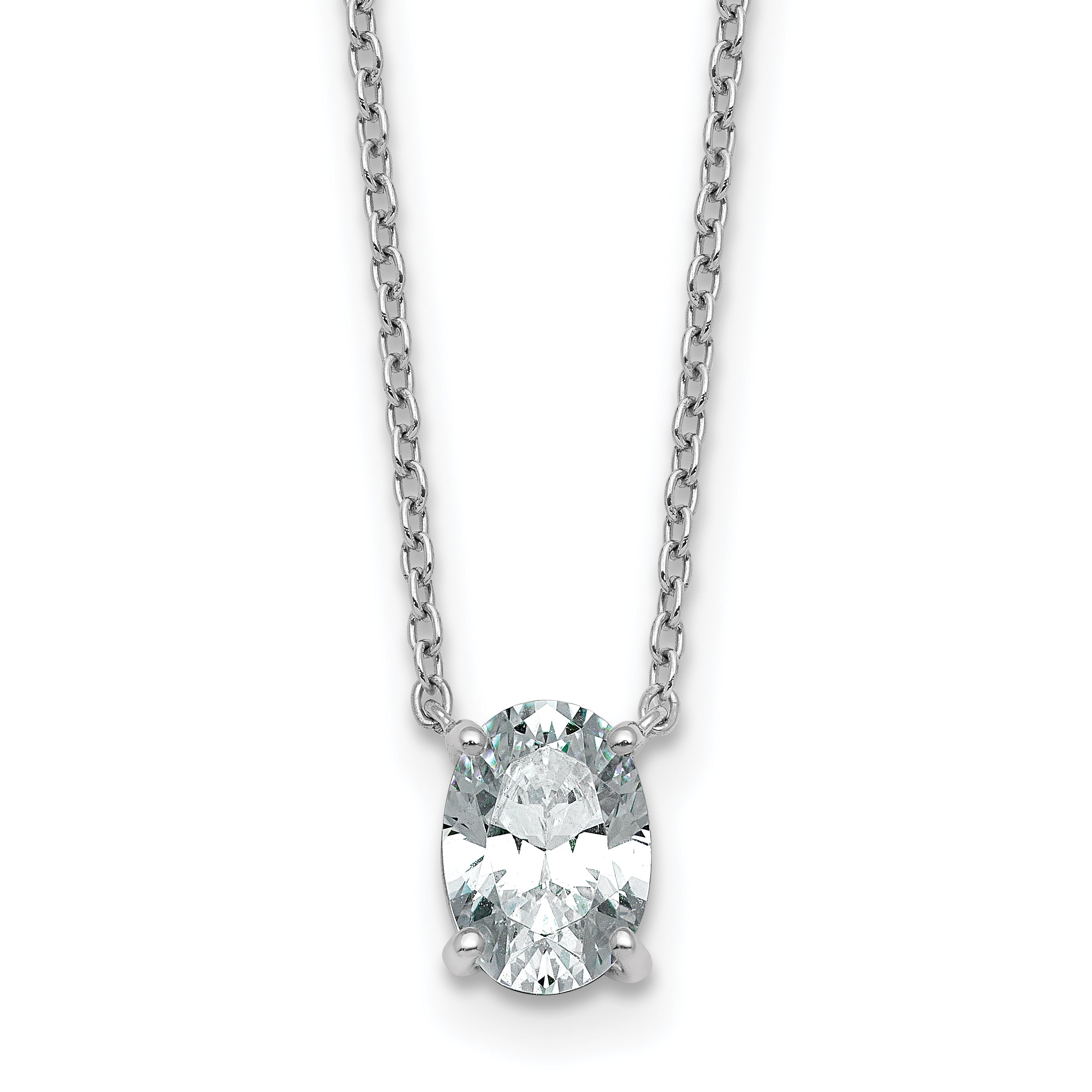 14k White Gold 1 carat Certified Lab Grown Diamond VS/SI+ G+ Oval Complete Four Prong 18 inch Pendant Necklace