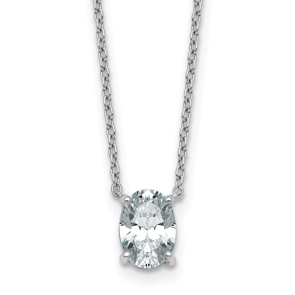 14k White Gold 1 carat Certified Lab Grown Diamond VS/SI+ G+ Oval Complete Four Prong 18 inch Pendant Necklace