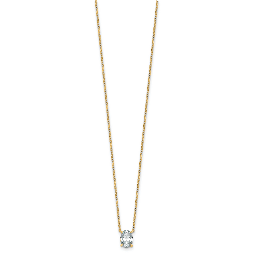 14k 1 carat Lab Grown Diamond VS+ F+ Oval Complete Four Prong 18 inch Pendant Necklace