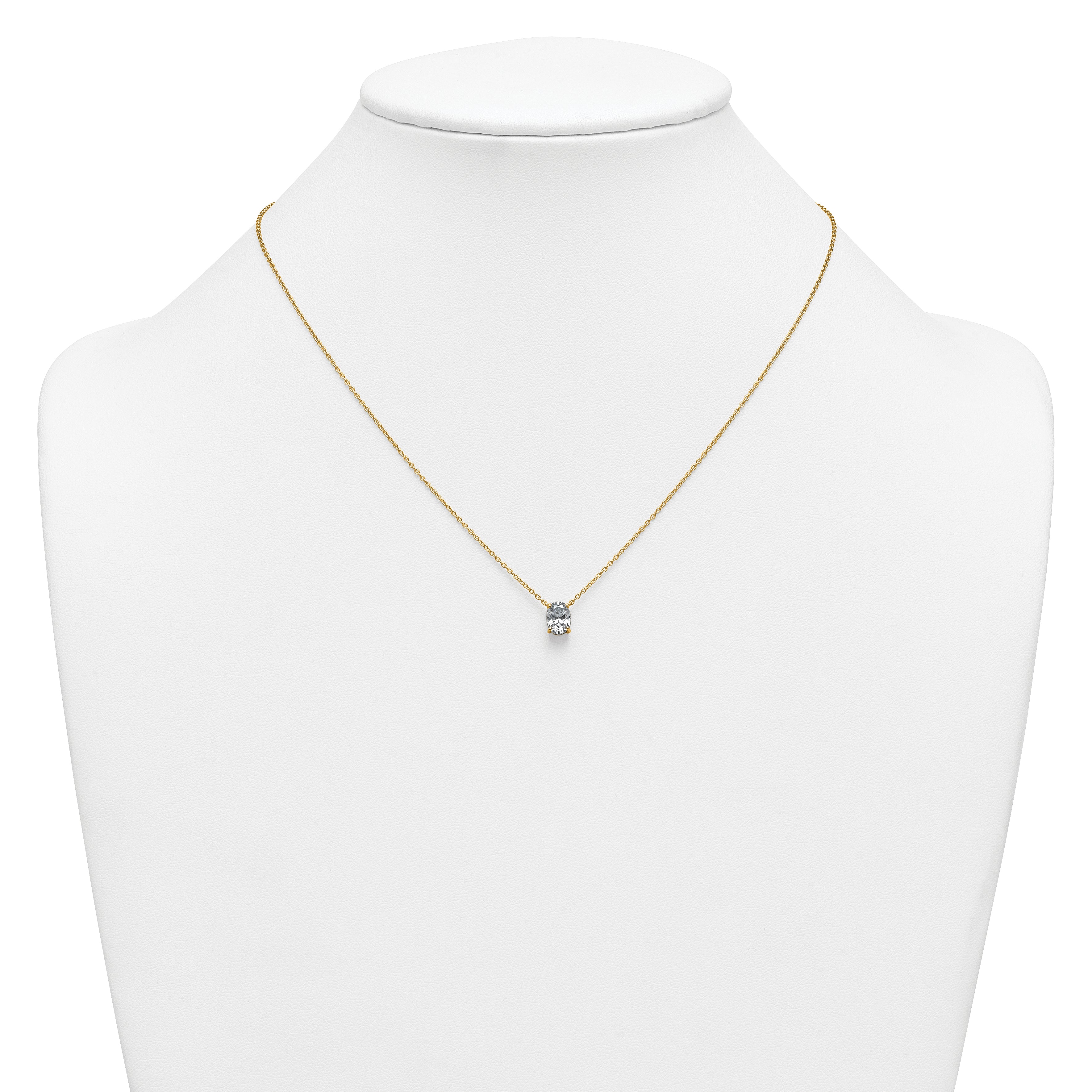 14k 1 carat Certified Lab Grown Diamond VS+ F+ Oval Complete Four Prong 18 inch Pendant Necklace