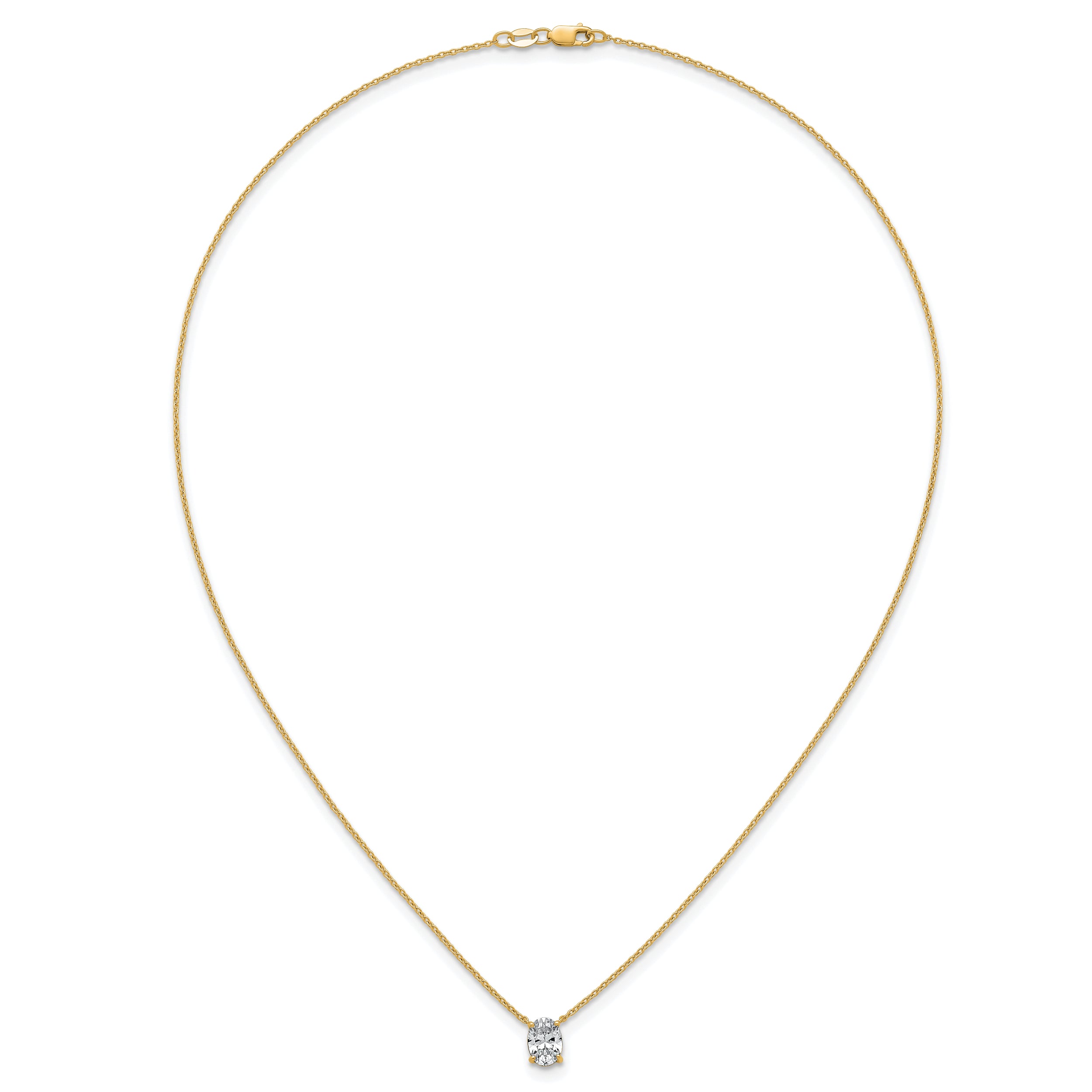 14k 1 carat Lab Grown Diamond VS+ F+ Oval Complete Four Prong 18 inch Pendant Necklace