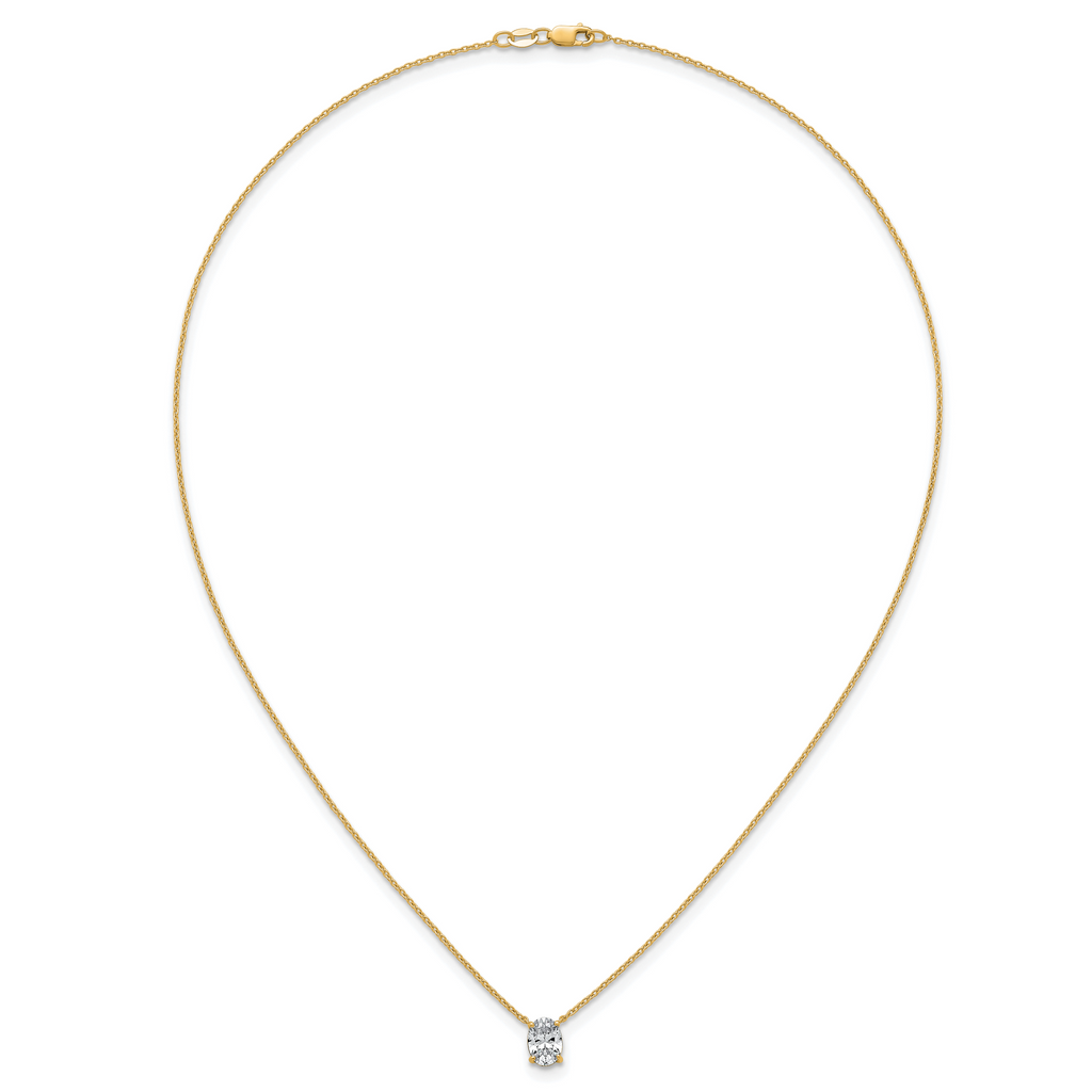 14k 1 carat Lab Grown Diamond VS+ F+ Oval Complete Four Prong 18 inch Pendant Necklace