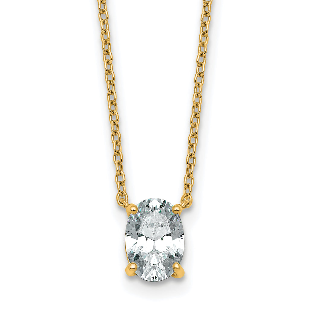 14k 1 carat Certified Lab Grown Diamond VS+ F+ Oval Complete Four Prong 18 inch Pendant Necklace