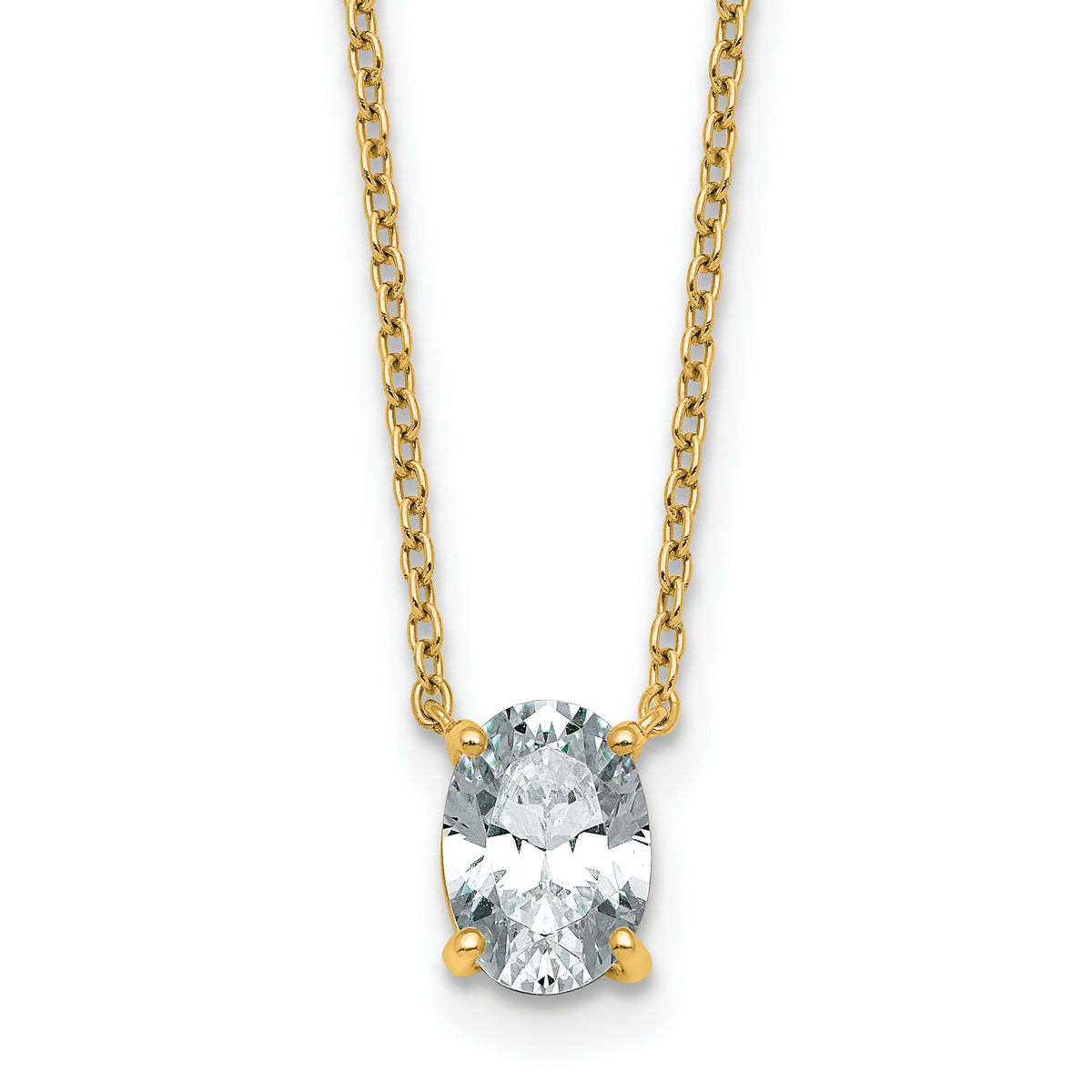 14k 1 carat Lab Grown Diamond VS+ F+ Oval Complete Four Prong 18 inch Pendant Necklace