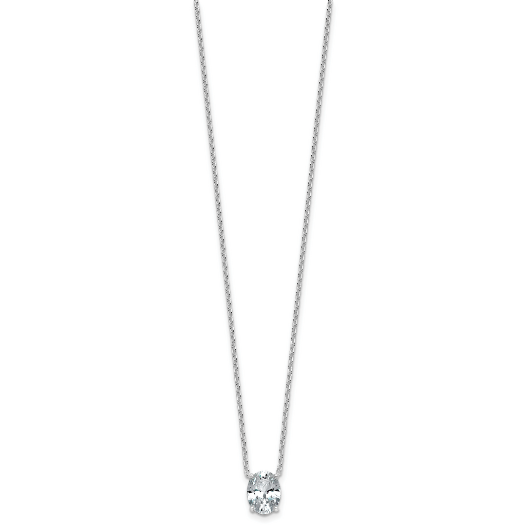 14k White Gold 1 1/2 carat Certified Lab Grown Diamond VS/SI+ G+ Oval Complete Four Prong 18 inch Pendant Necklace
