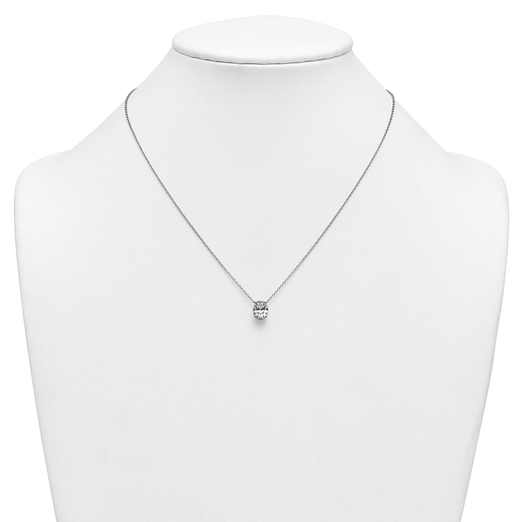 14k White Gold 1 1/2 carat Lab Grown Diamond VS/SI+ G+ Oval Complete Four Prong 18 inch Pendant Necklace