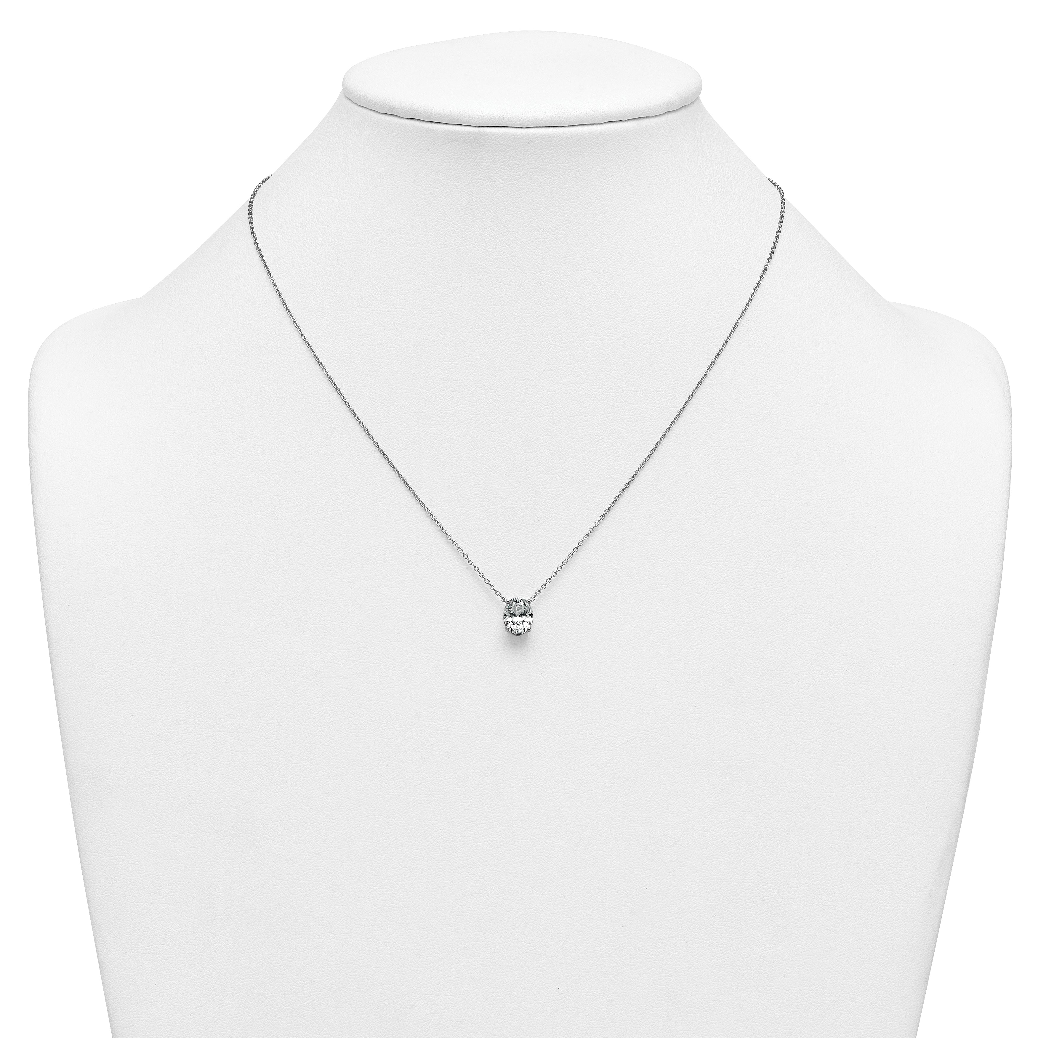 14k White Gold 1 1/2 carat Lab Grown Diamond VS/SI+ G+ Oval Complete Four Prong 18 inch Pendant Necklace