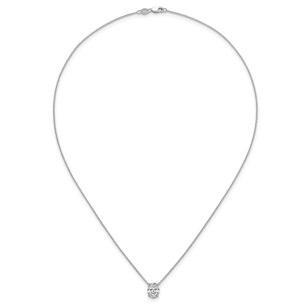 14k White Gold 1 1/2 carat Certified Lab Grown Diamond VS/SI+ G+ Oval Complete Four Prong 18 inch Pendant Necklace