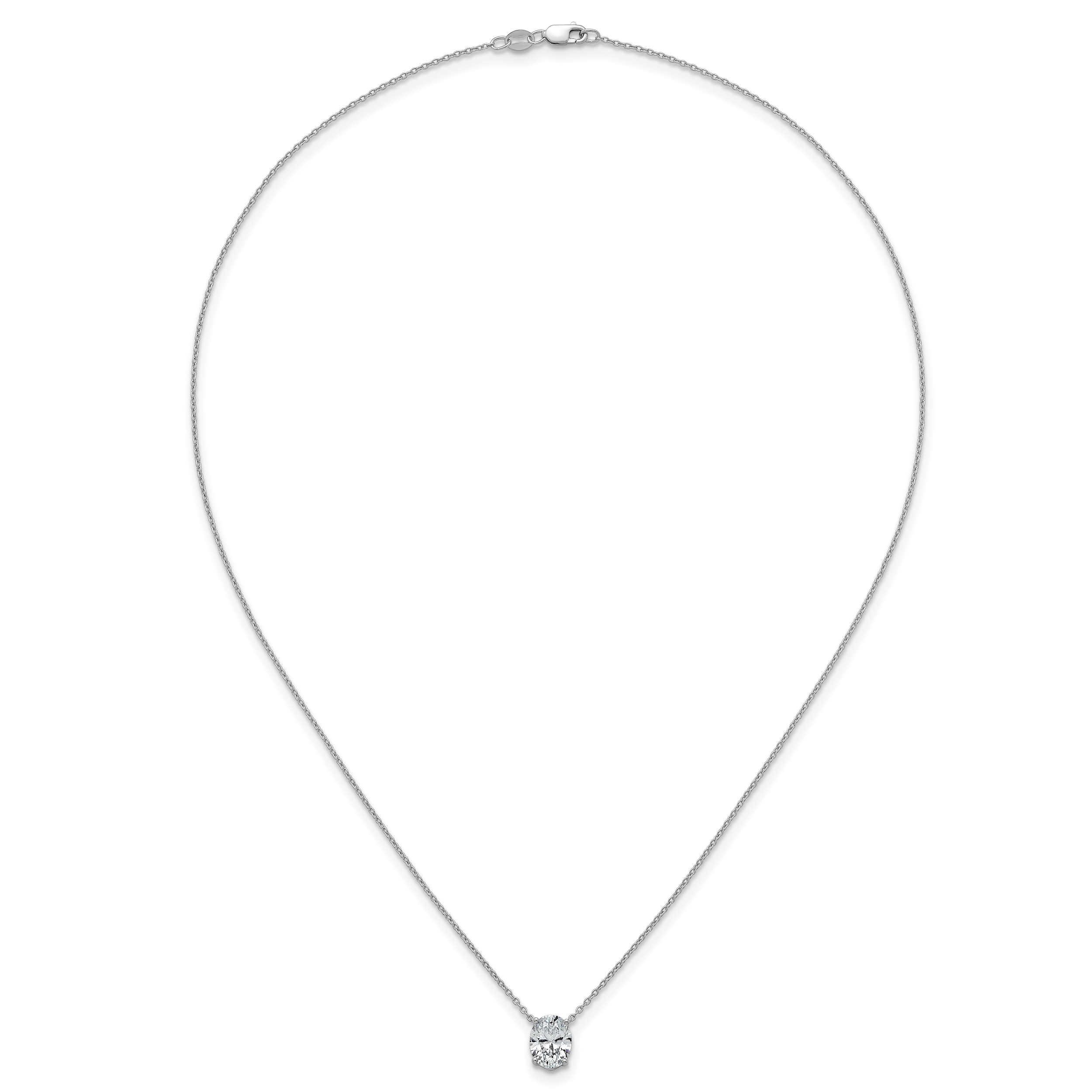 14k White Gold 1 1/2 carat Certified Lab Grown Diamond VS/SI+ G+ Oval Complete Four Prong 18 inch Pendant Necklace