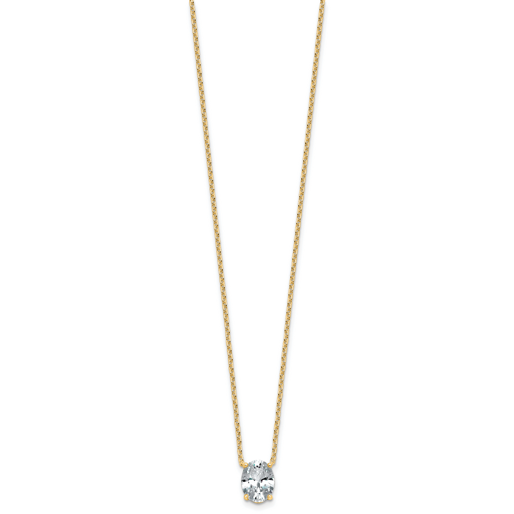 14k 1 1/2 carat Lab Grown Diamond VS+ F+ Oval Complete Four Prong 18 inch Pendant Necklace