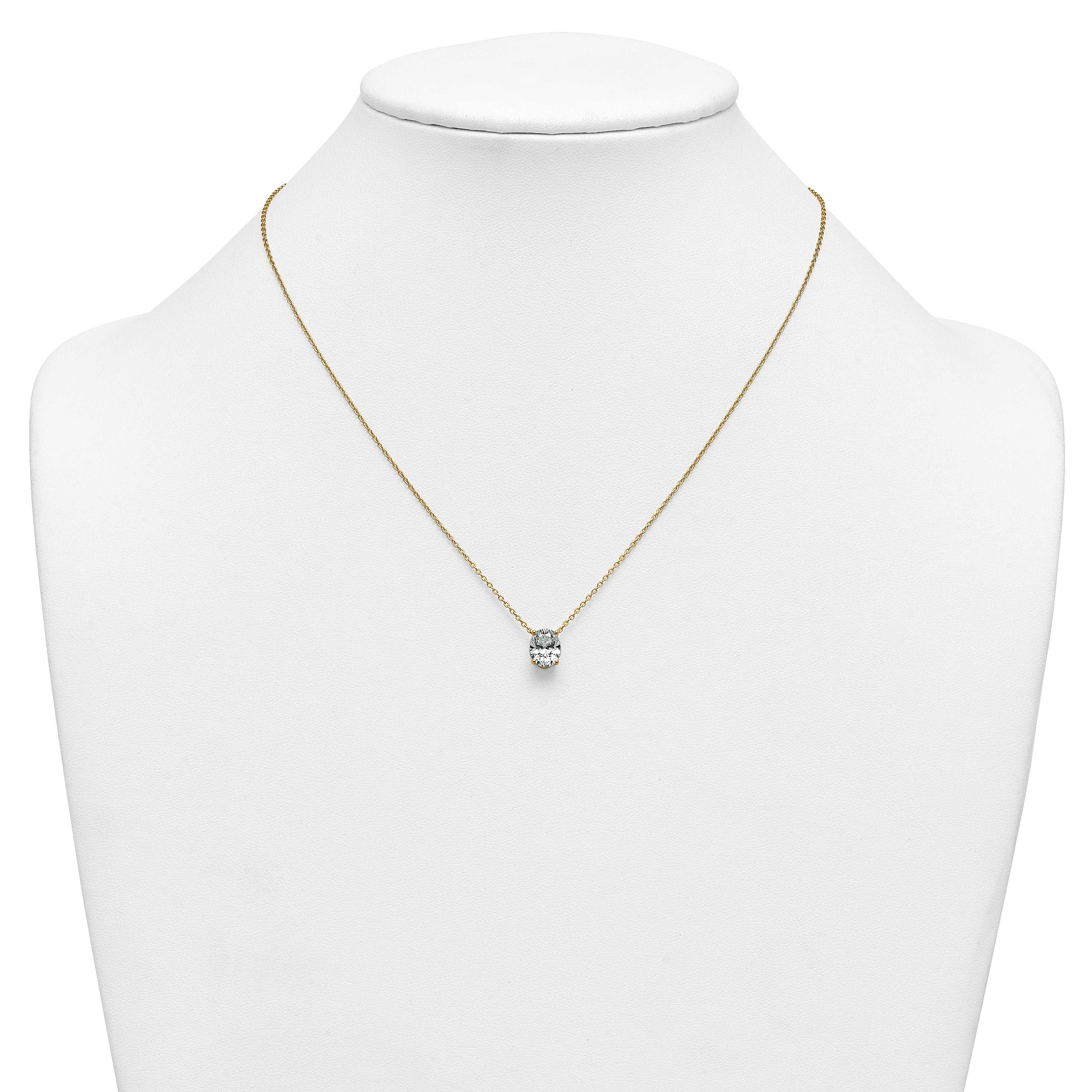 14k 1 1/2 carat Certified Lab Grown Diamond VS+ F+ Oval Complete Four Prong 18 inch Pendant Necklace