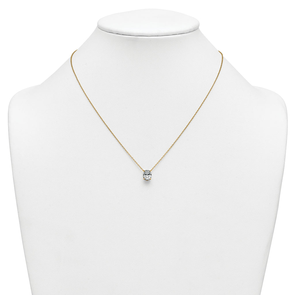 14k 1 1/2 carat Certified Lab Grown Diamond VS+ F+ Oval Complete Four Prong 18 inch Pendant Necklace
