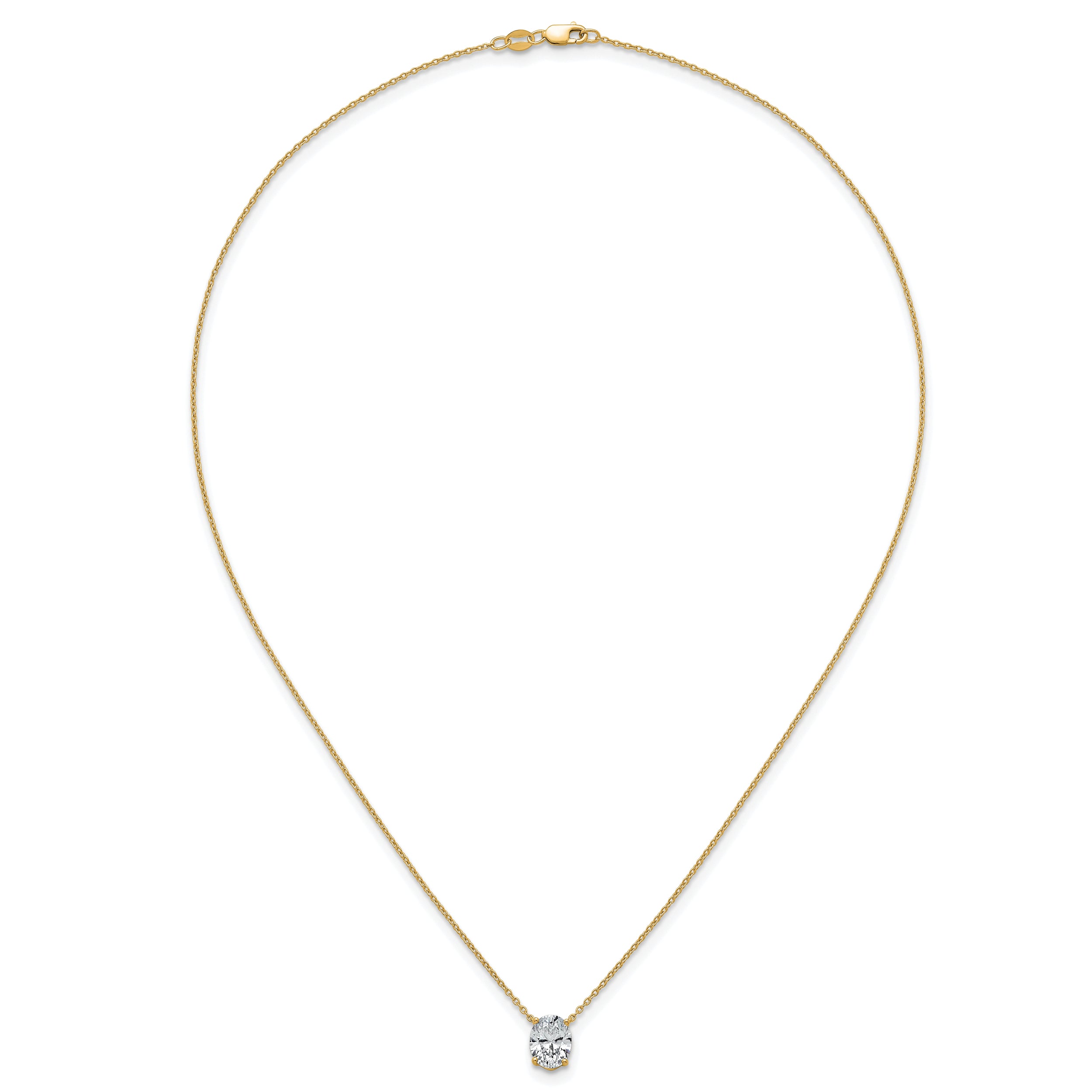 14k 1 1/2 carat Certified Lab Grown Diamond VS+ F+ Oval Complete Four Prong 18 inch Pendant Necklace