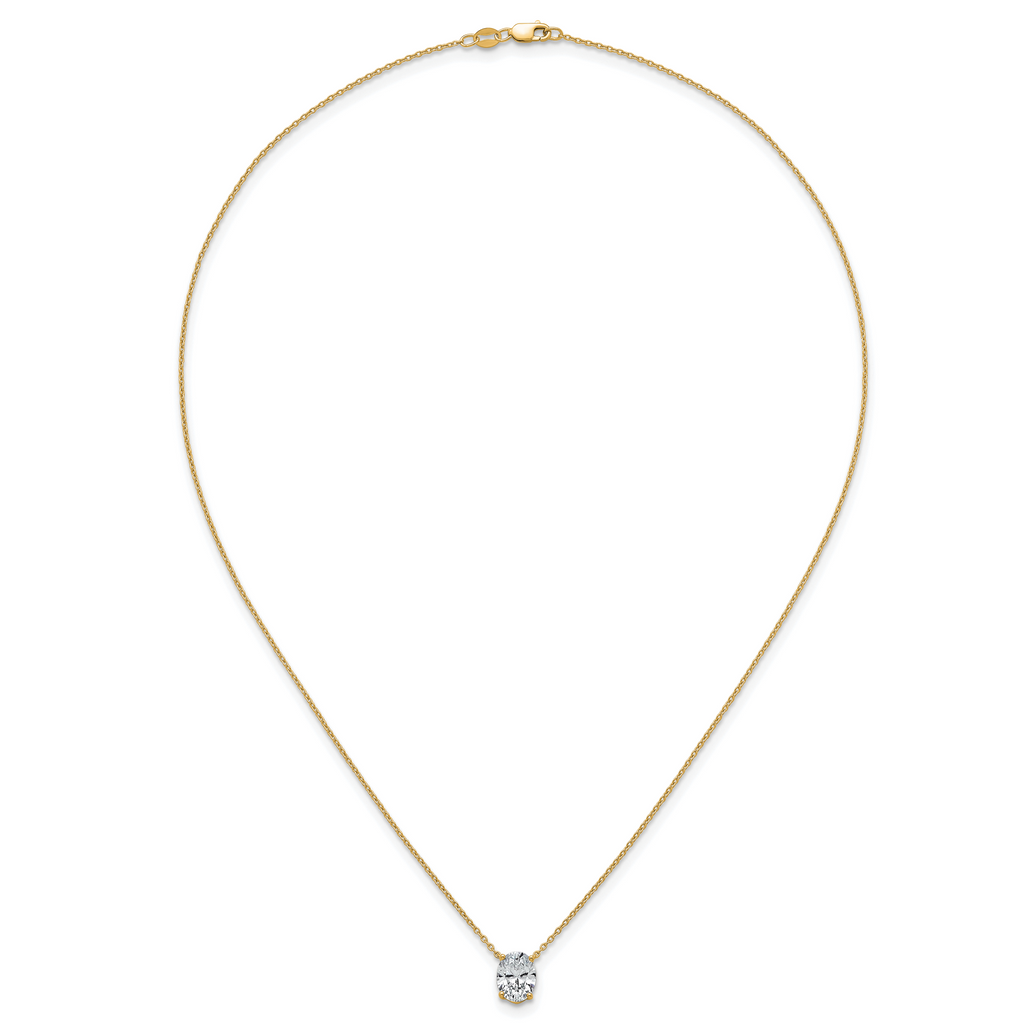 14k 1 1/2 carat Certified Lab Grown Diamond VS+ F+ Oval Complete Four Prong 18 inch Pendant Necklace