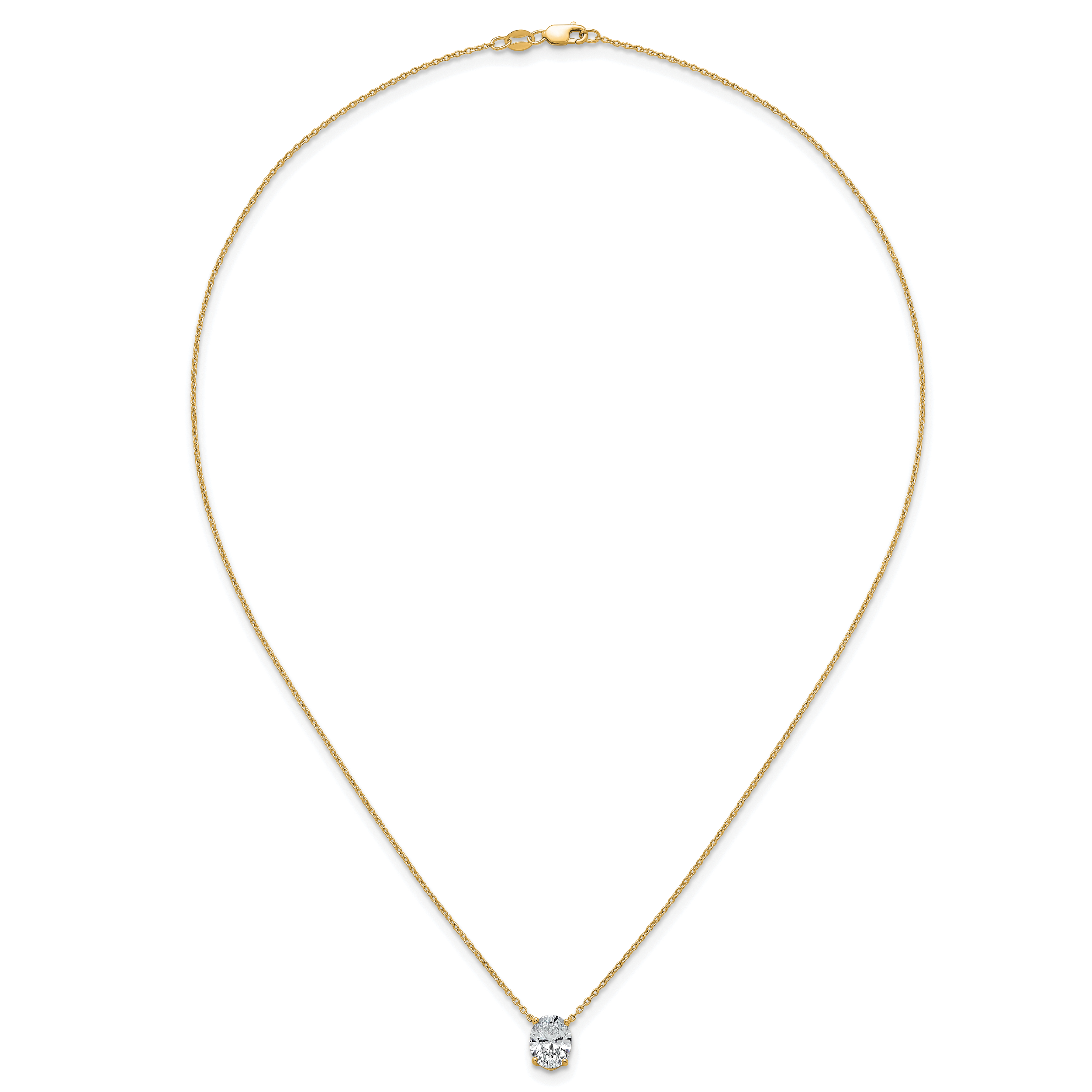 14k 1 1/2 carat Lab Grown Diamond VS+ F+ Oval Complete Four Prong 18 inch Pendant Necklace