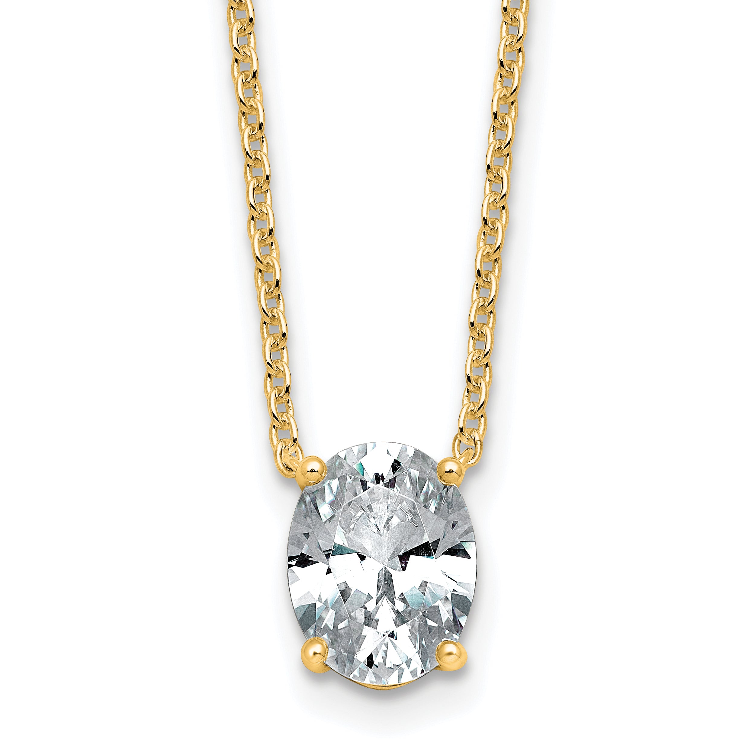 14k 1 1/2 carat Certified Lab Grown Diamond VS+ F+ Oval Complete Four Prong 18 inch Pendant Necklace