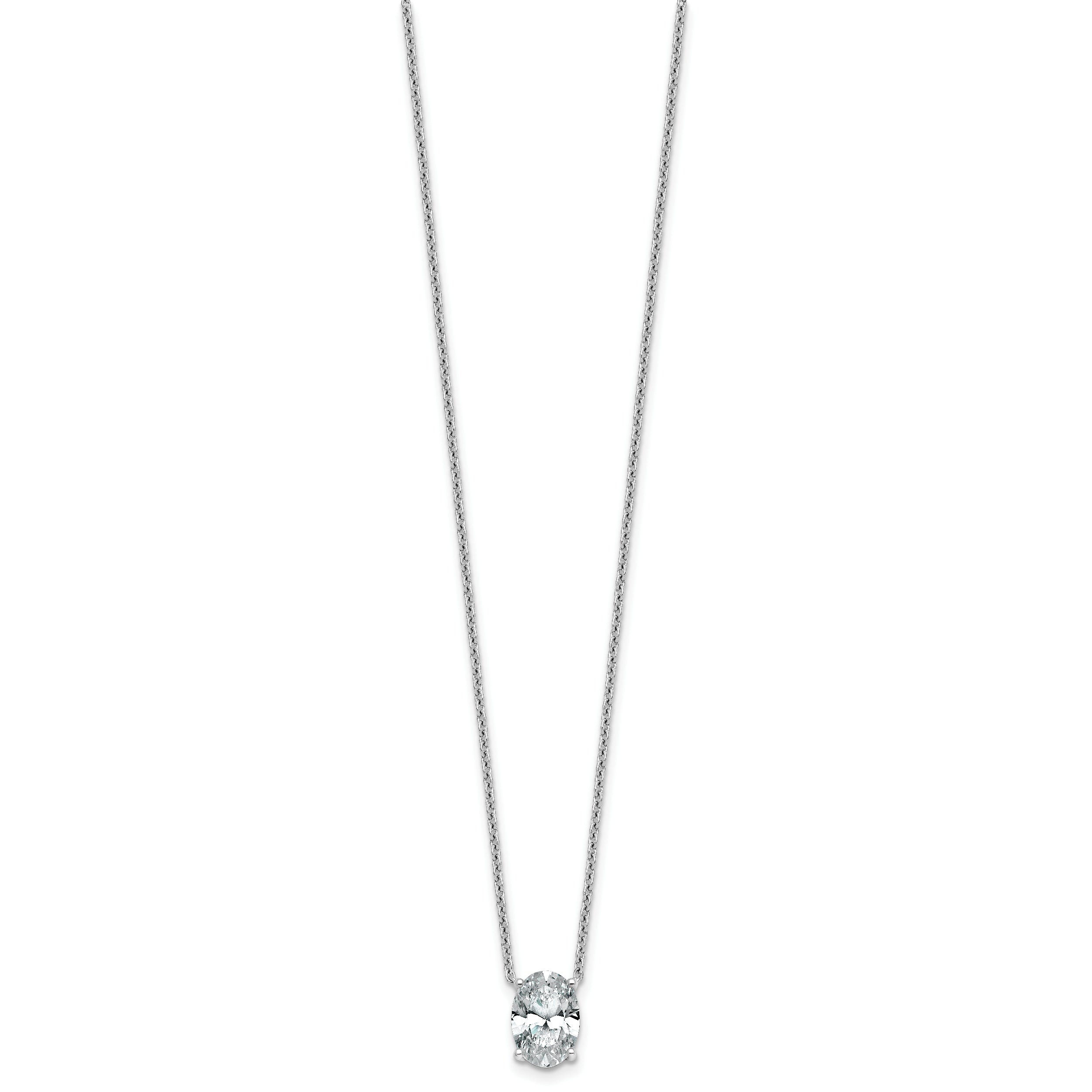 14k White Gold 2 carat Lab Grown Diamond VS/SI+ G+ Oval Complete Four Prong 18 inch Pendant Necklace