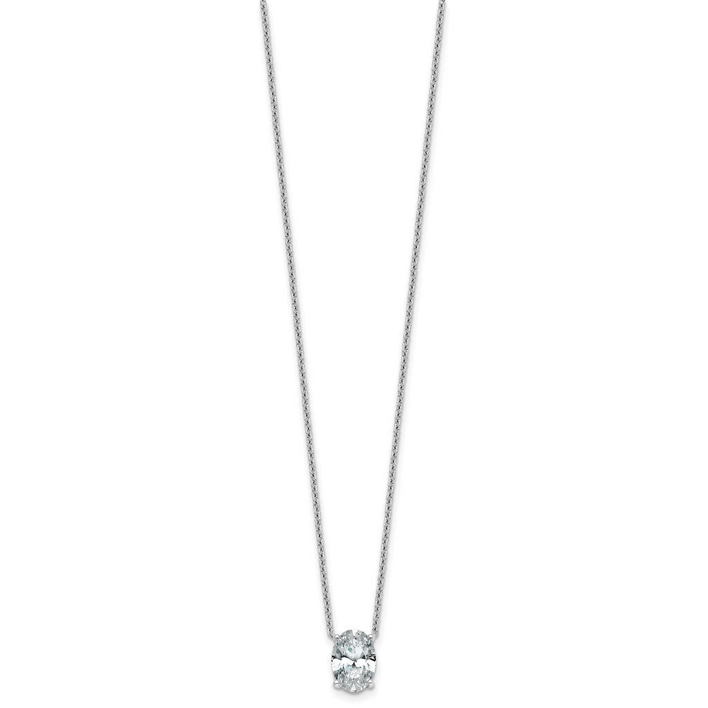 14k White Gold 2 carat Certified Lab Grown Diamond VS/SI+ G+ Oval Complete Four Prong 18 inch Pendant Necklace