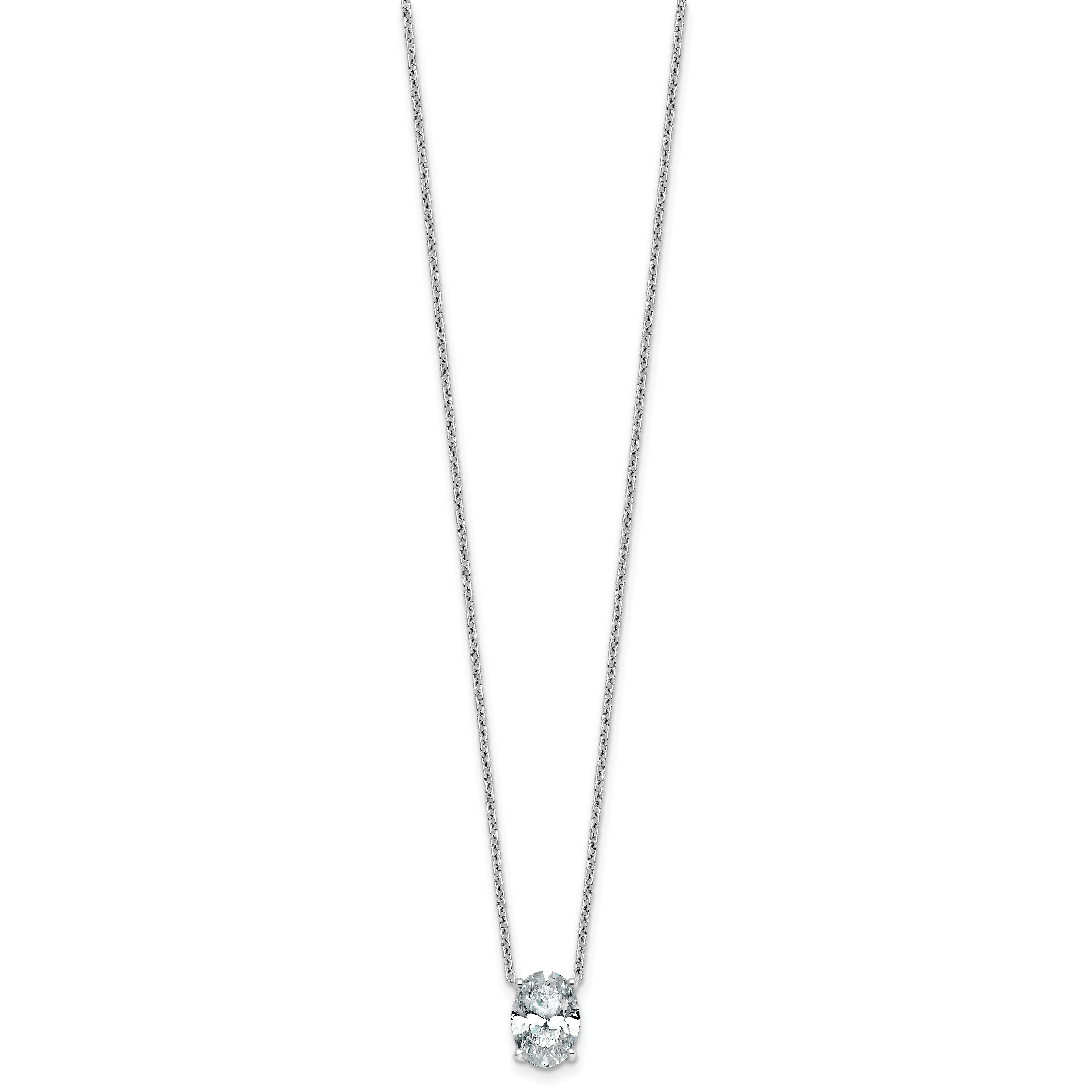 14k White Gold 2 carat Certified Lab Grown Diamond VS/SI+ G+ Oval Complete Four Prong 18 inch Pendant Necklace