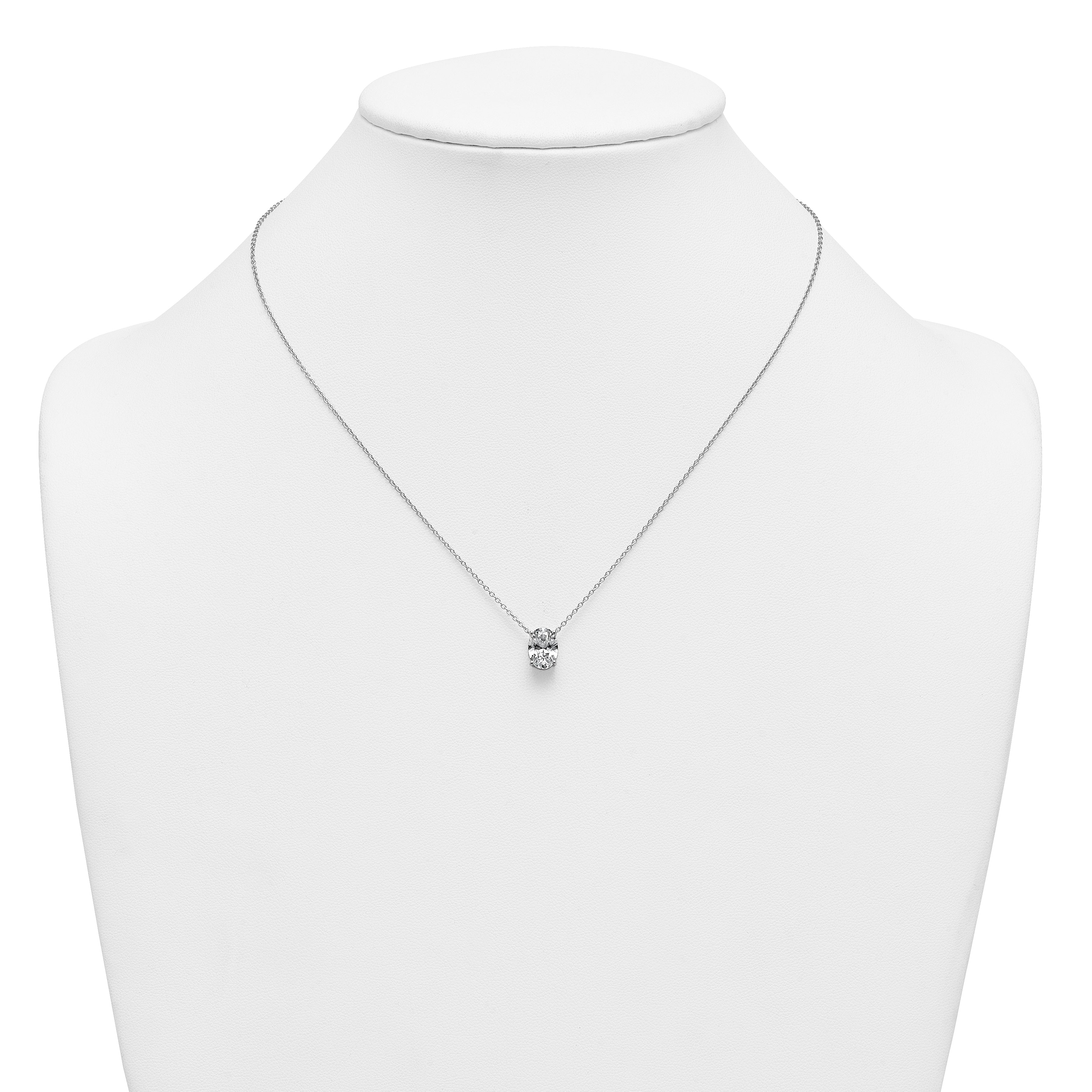 14k White Gold 2 carat Lab Grown Diamond VS/SI+ G+ Oval Complete Four Prong 18 inch Pendant Necklace