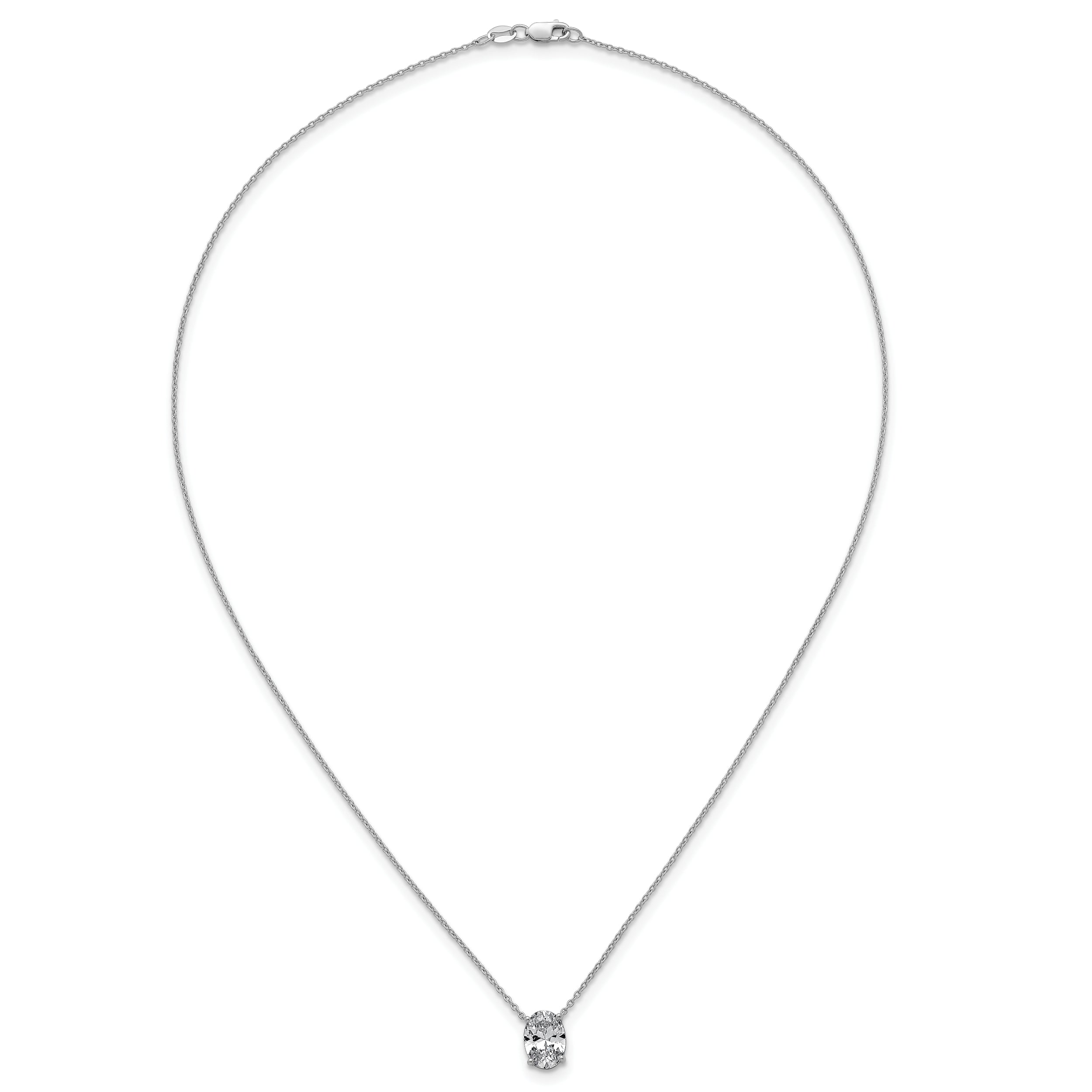 14k White Gold 2 carat Lab Grown Diamond VS/SI+ G+ Oval Complete Four Prong 18 inch Pendant Necklace