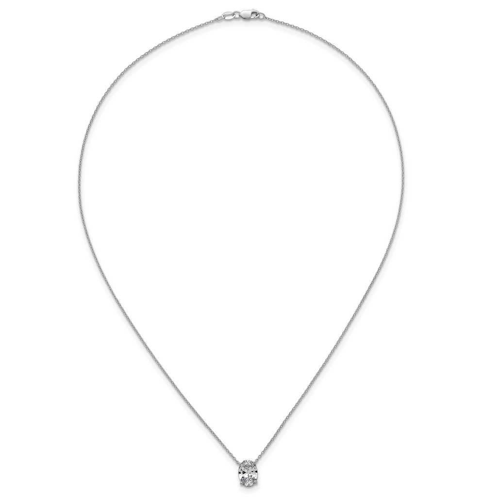 14k White Gold 2 carat Lab Grown Diamond VS/SI+ G+ Oval Complete Four Prong 18 inch Pendant Necklace