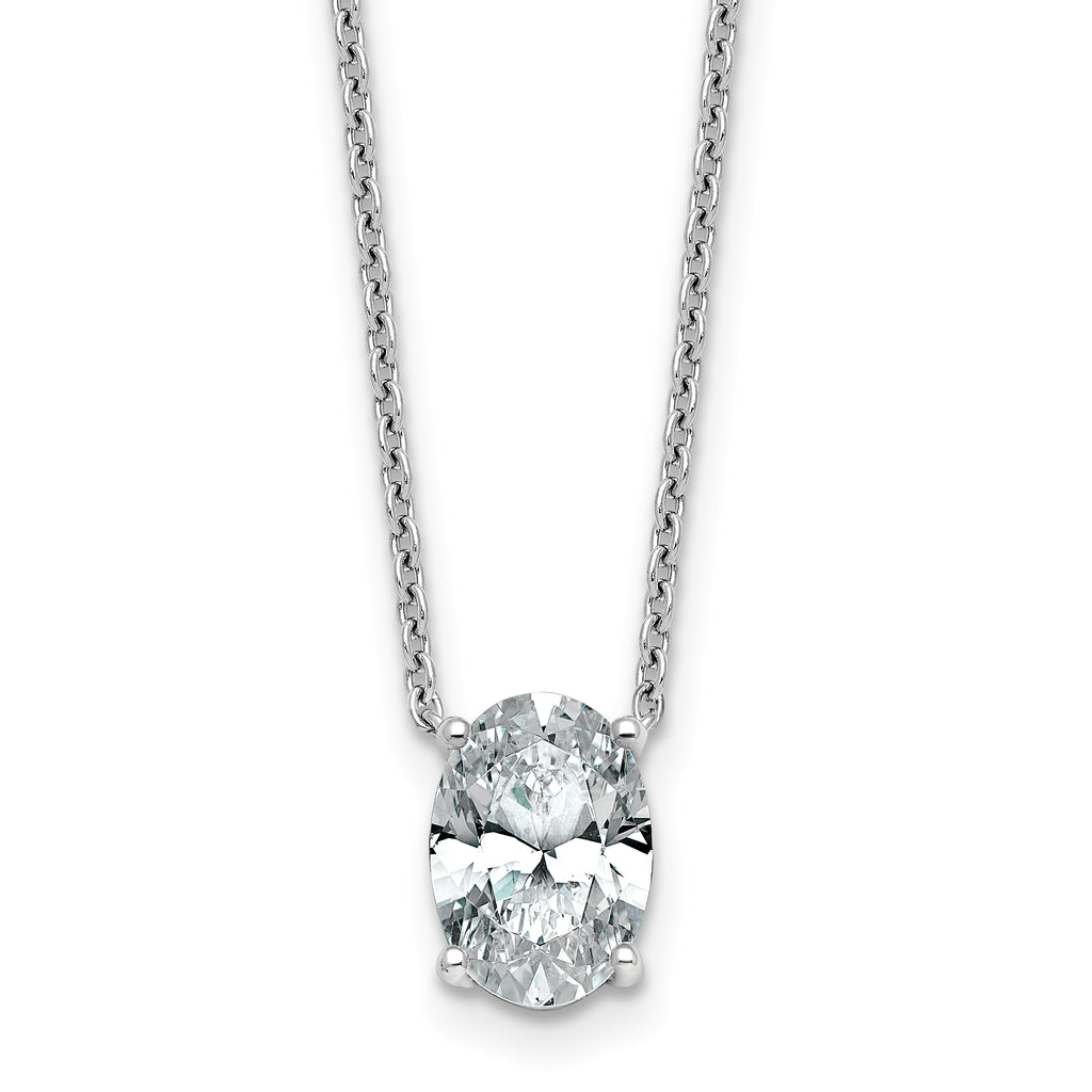 14k White Gold 2 carat Lab Grown Diamond VS/SI+ G+ Oval Complete Four Prong 18 inch Pendant Necklace