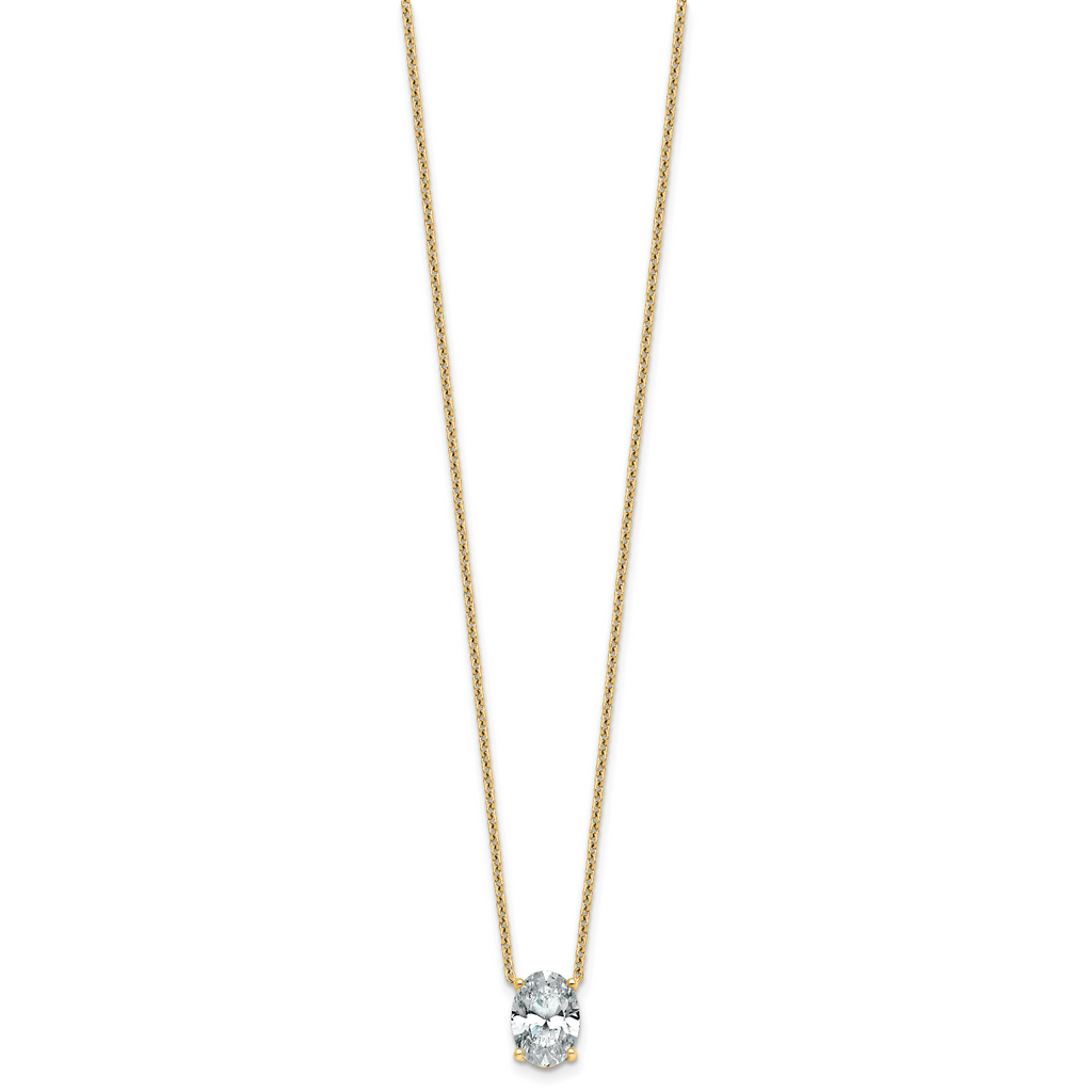 14k 2 carat Lab Grown Diamond VS+ F+ Oval Complete Four Prong 18 inch Pendant Necklace