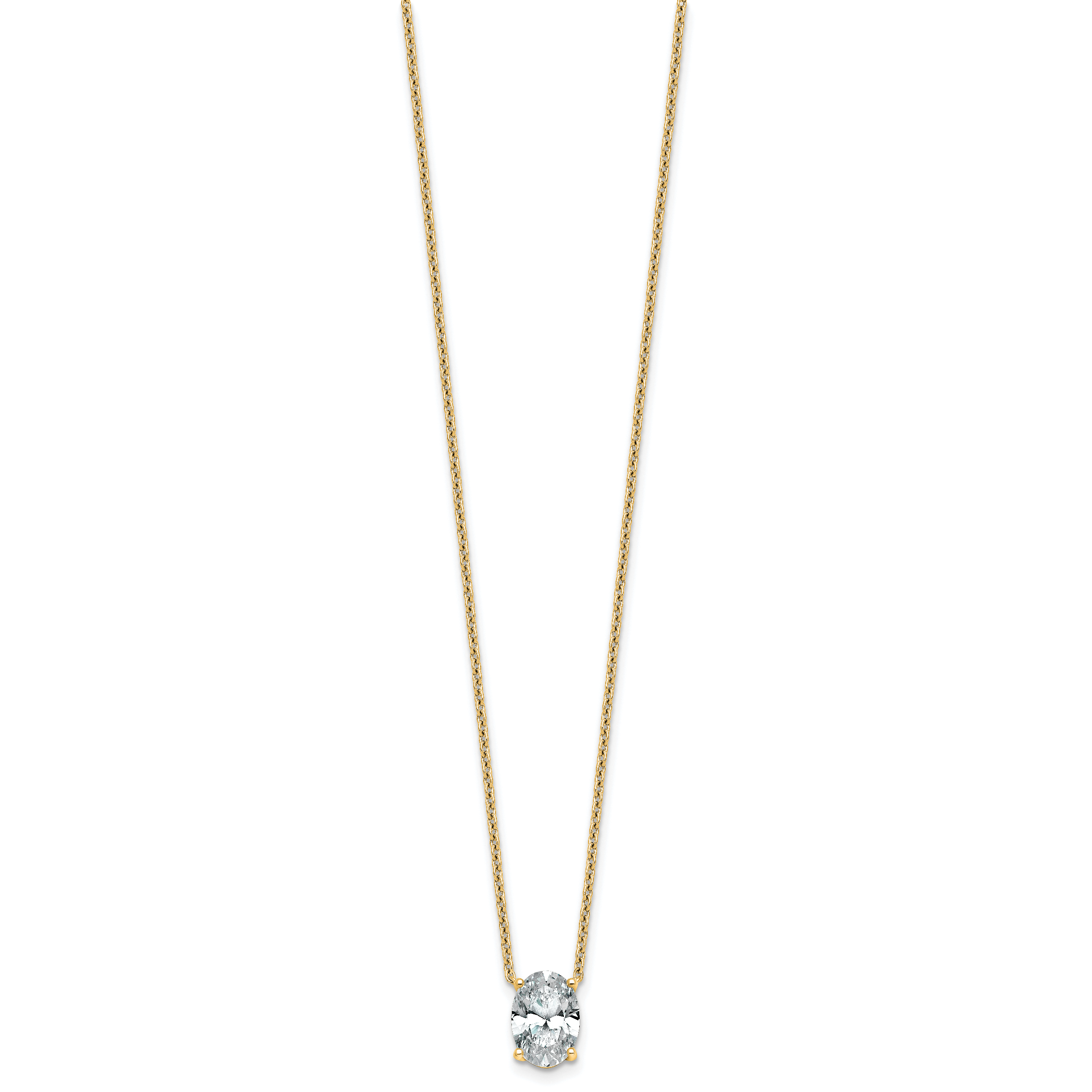 14k 2 carat Lab Grown Diamond VS+ F+ Oval Complete Four Prong 18 inch Pendant Necklace