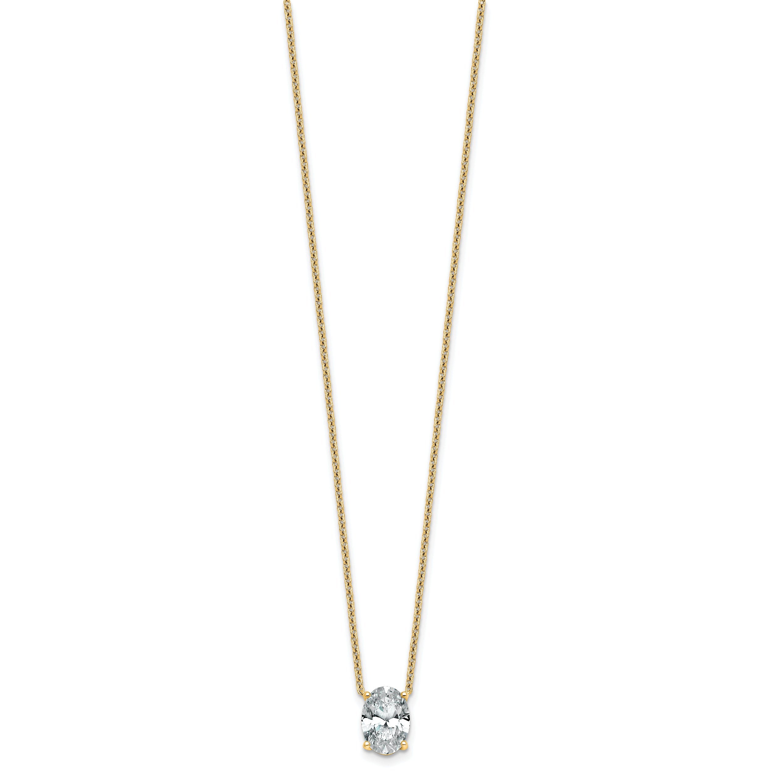 14k 2 carat Certified Lab Grown Diamond VS+ F+ Oval Complete Four Prong 18 inch Pendant Necklace
