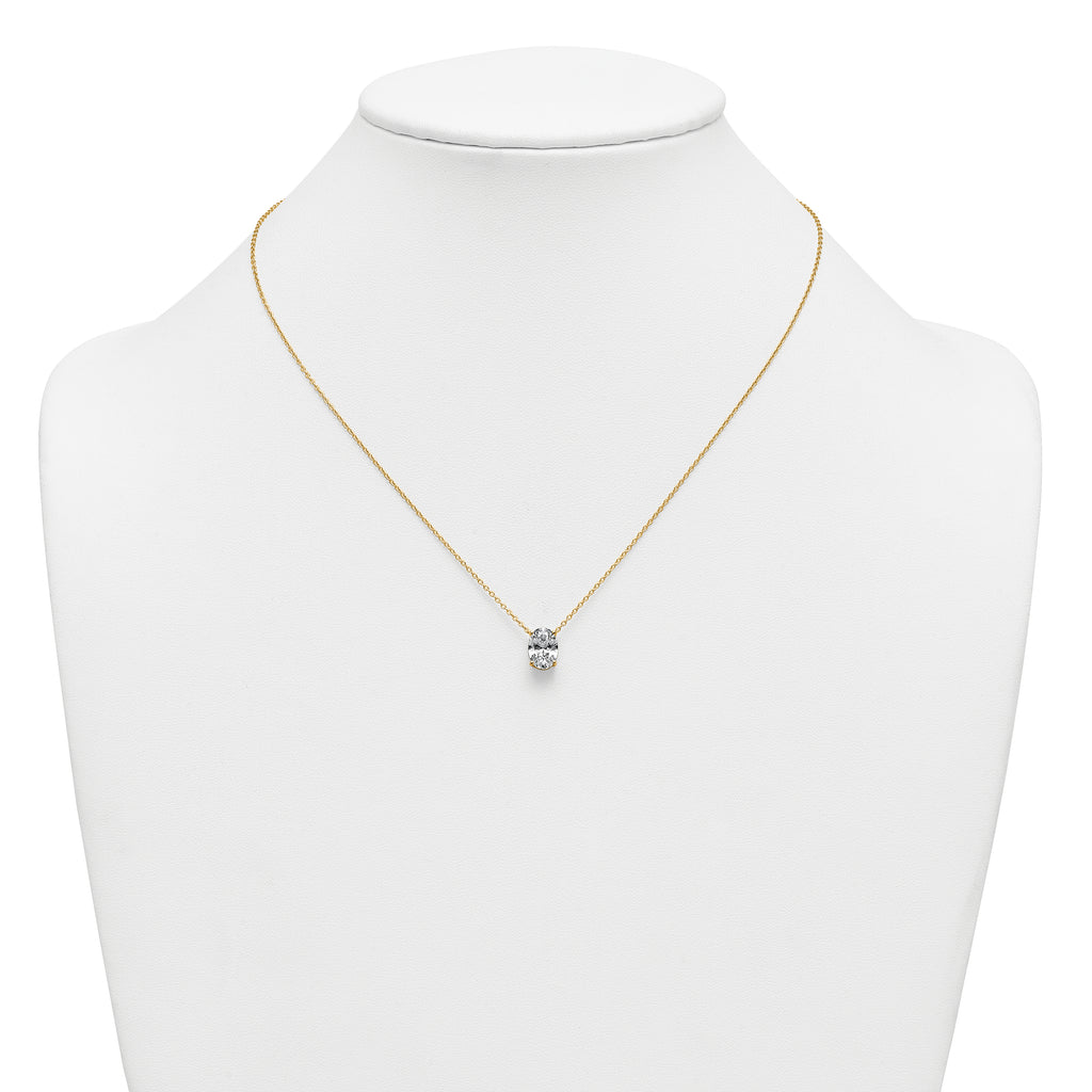 14k 2 carat Lab Grown Diamond VS+ F+ Oval Complete Four Prong 18 inch Pendant Necklace
