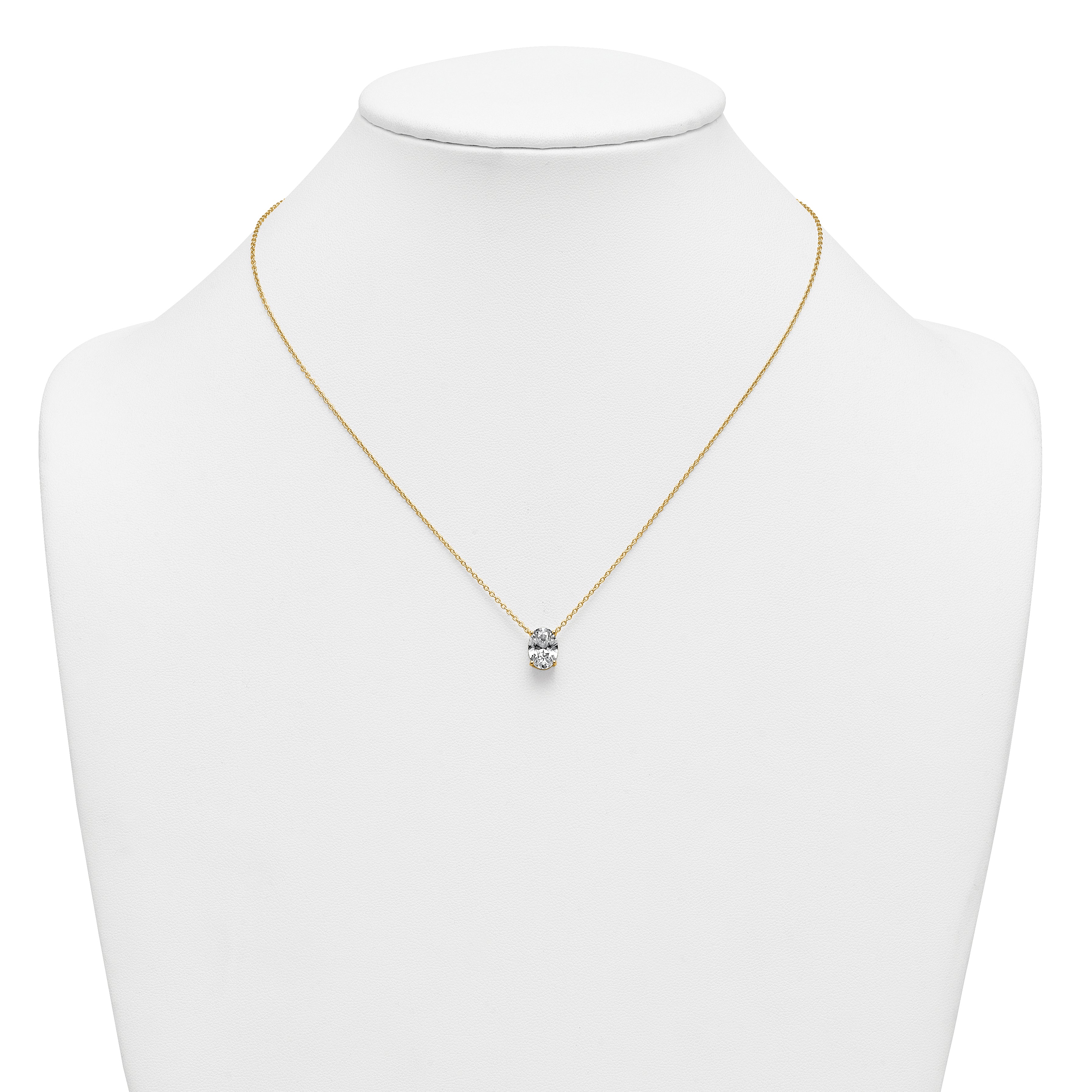 14k 2 carat Lab Grown Diamond VS+ F+ Oval Complete Four Prong 18 inch Pendant Necklace